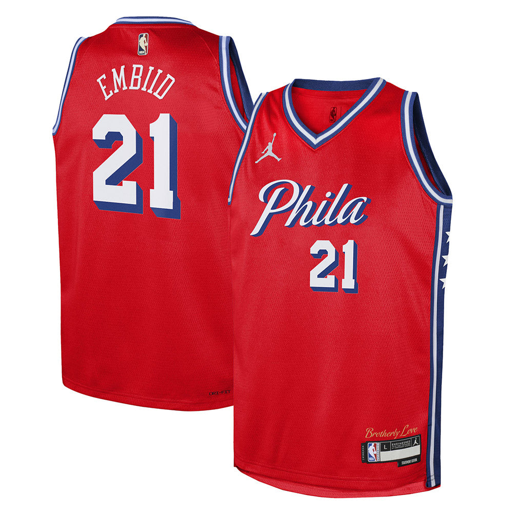 Youth Philadelphia 76ers Joel Embiid Statement Edition Jersey - Red - vstockx