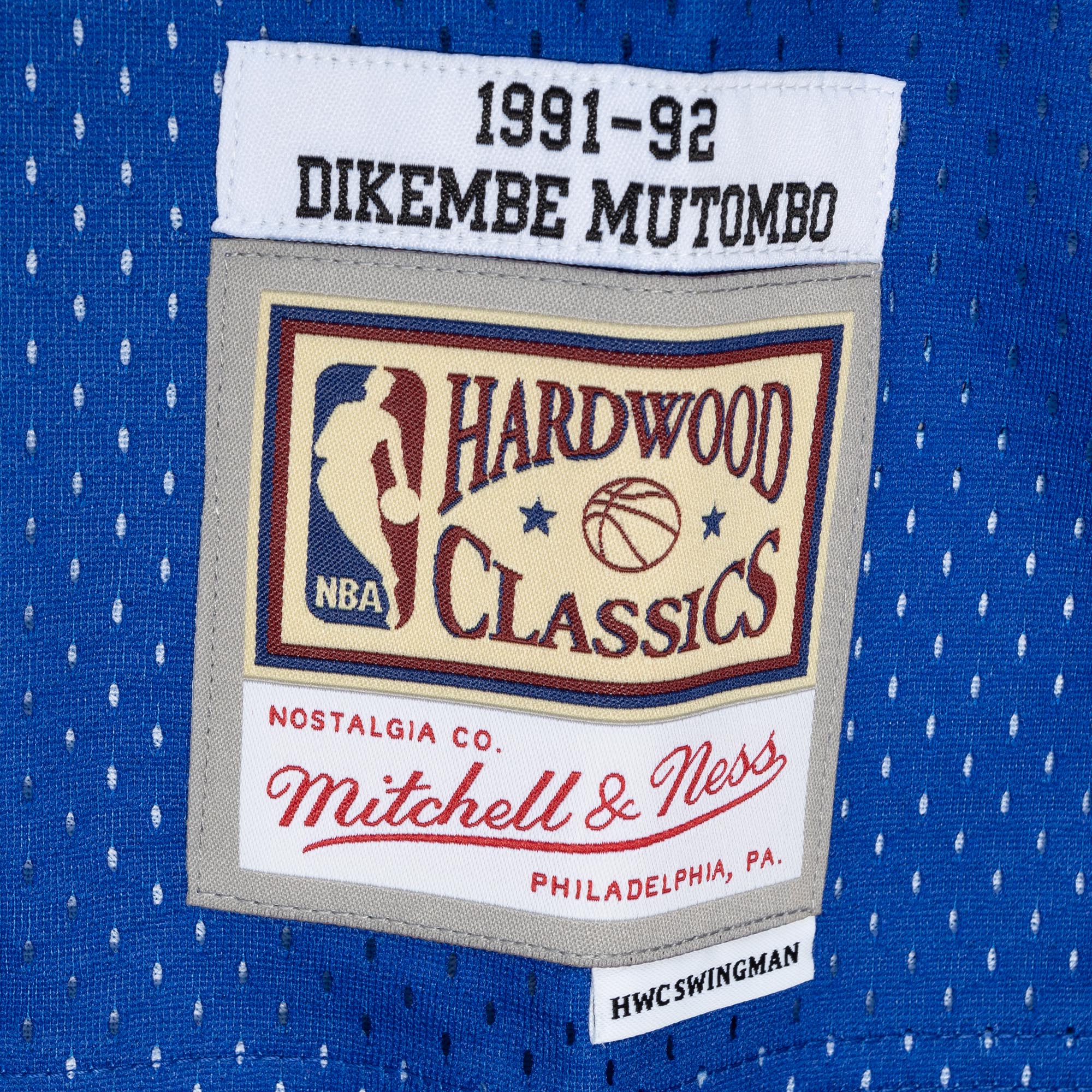 Dikembe Mutombo Denver Nuggets Mitchell & Ness Hardwood Classics 1991/92 Split Swingman Jersey - Royal/Gold - vstockx