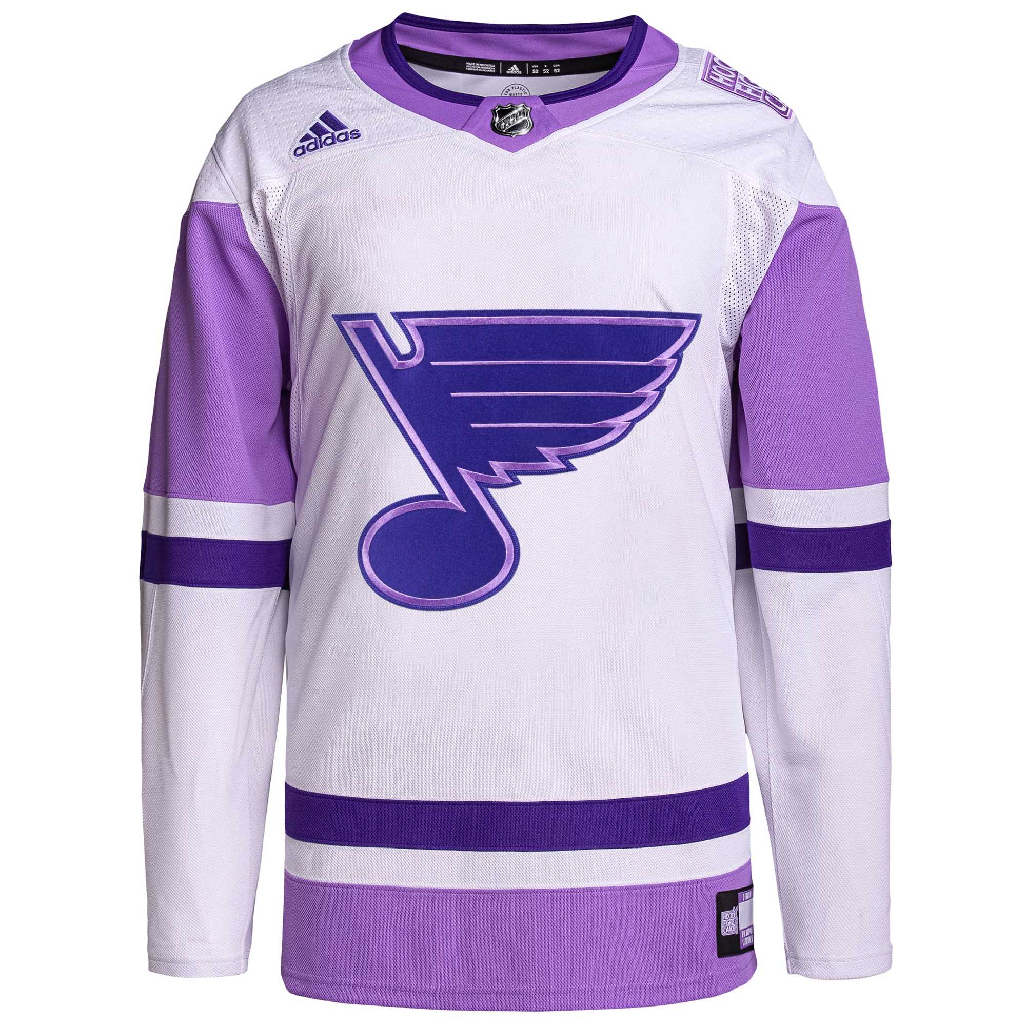St. Louis Blues adidas Hockey Fights Cancer Primegreen Authentic Blank Practice Jersey - White/Purple - vstockx