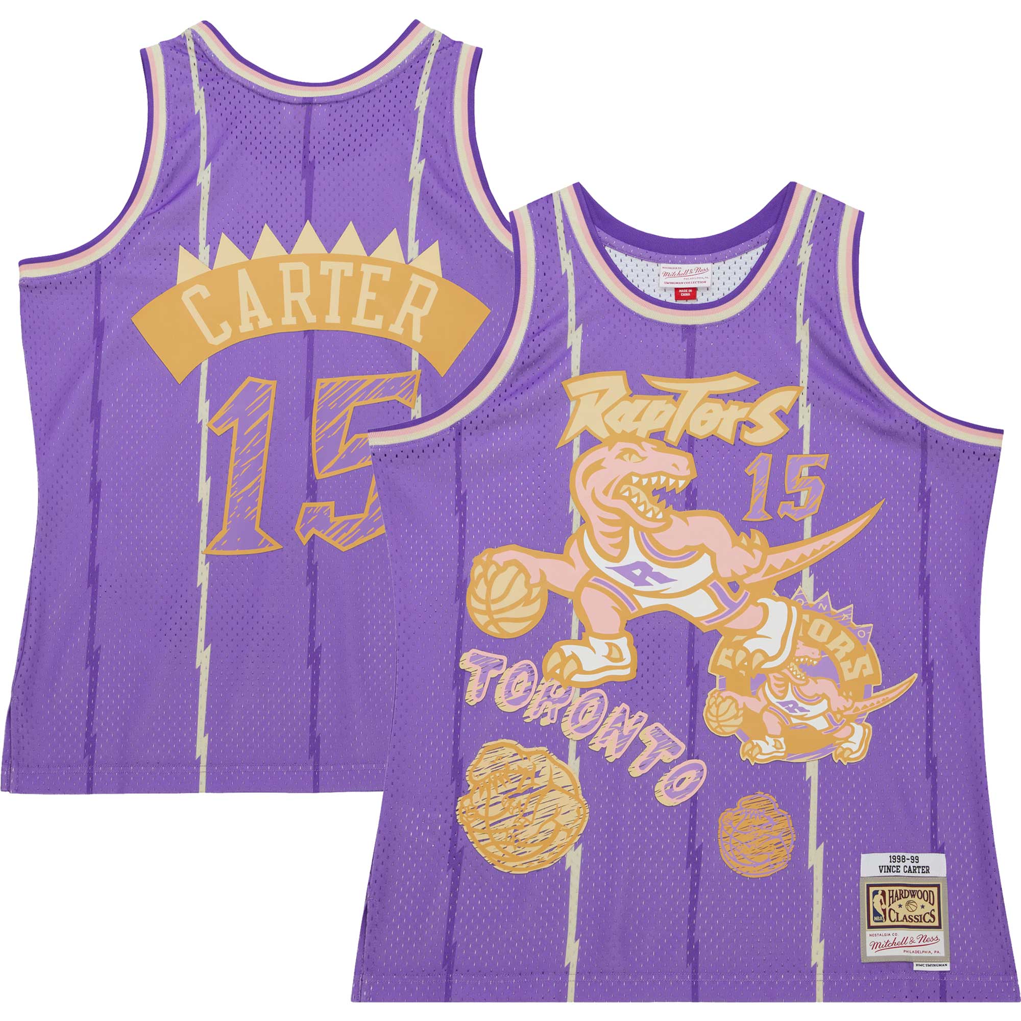 Vince Carter Toronto Raptors Mitchell & Ness 1998/99 Swingman Sidewalk Sketch Jersey - Purple - vstockx