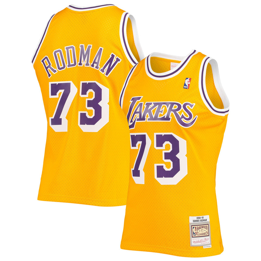 Men's Los Angeles Lakers Dennis Rodman Mitchell & Ness 1998-99 Hardwood Classics Gold Swingman Jersey - vstockx