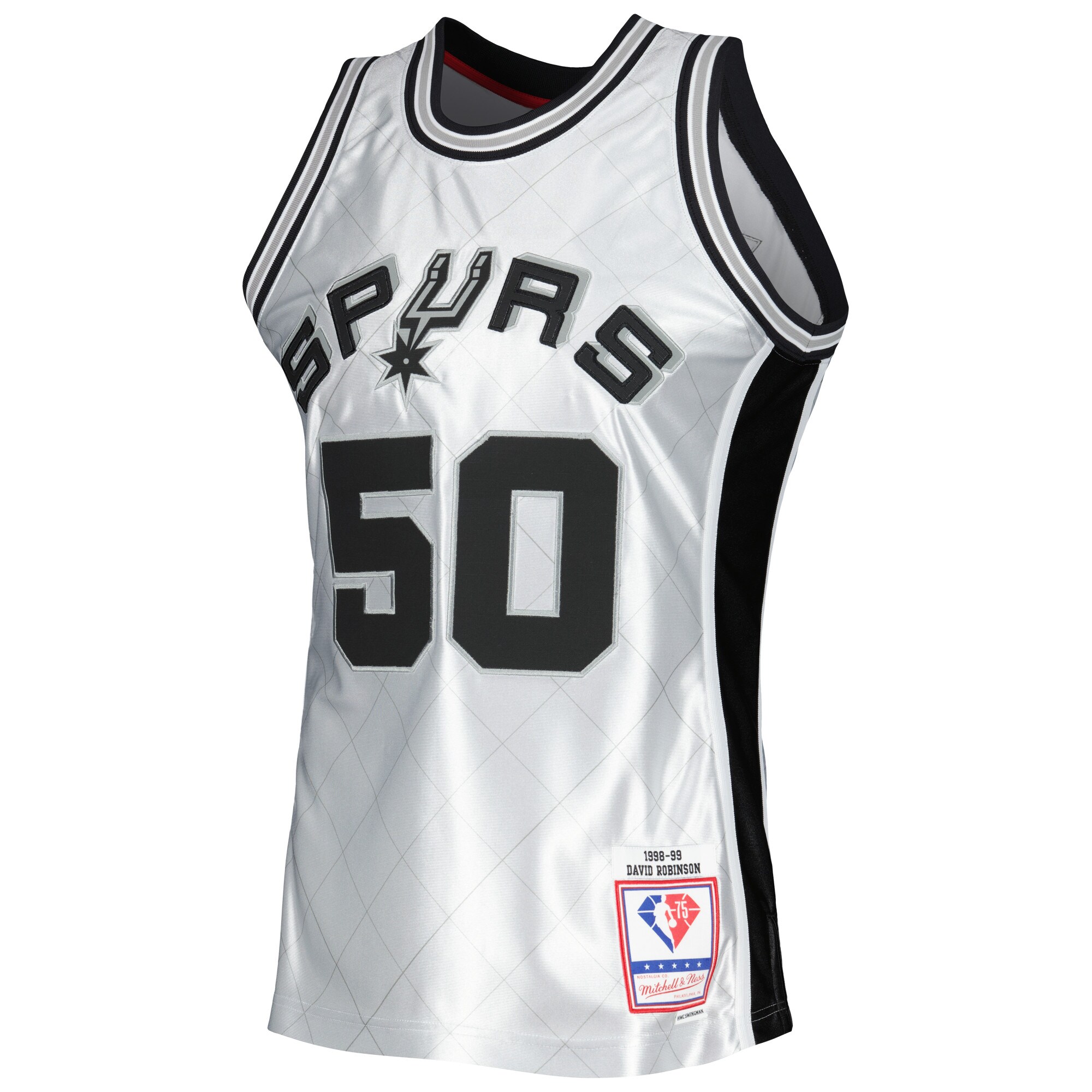 David Robinson San Antonio Spurs Mitchell & Ness 1998/99 Hardwood Classics 75th Anniversary Swingman Jersey - Platinum - vstockx