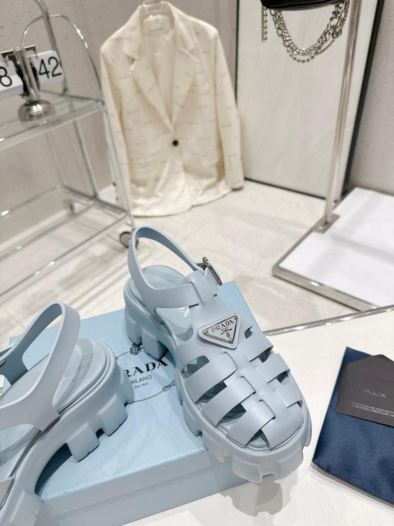Prada Monolith Foam Rubber 55mm Sandals Light Blue - vstockx