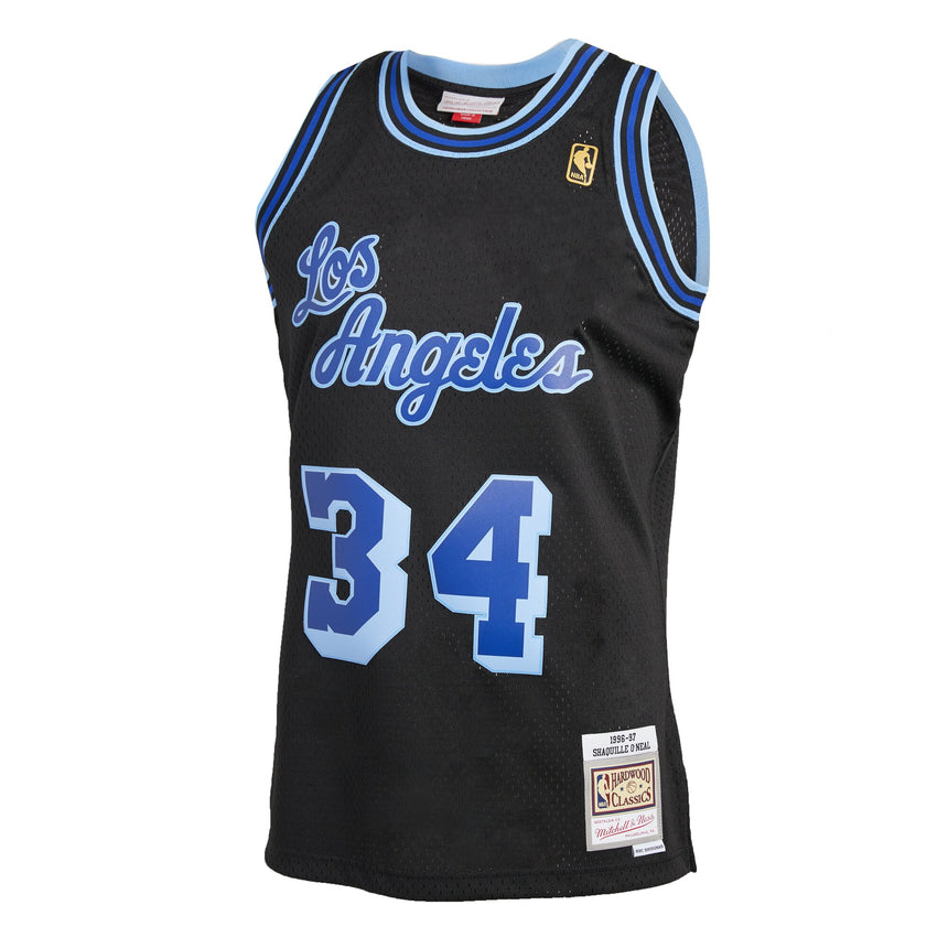Men's Mitchell & Ness Shaquille O'Neal Black Los Angeles Lakers 1996-97 Hardwood Classics Reload 2.0 Swingman Jersey - vstockx