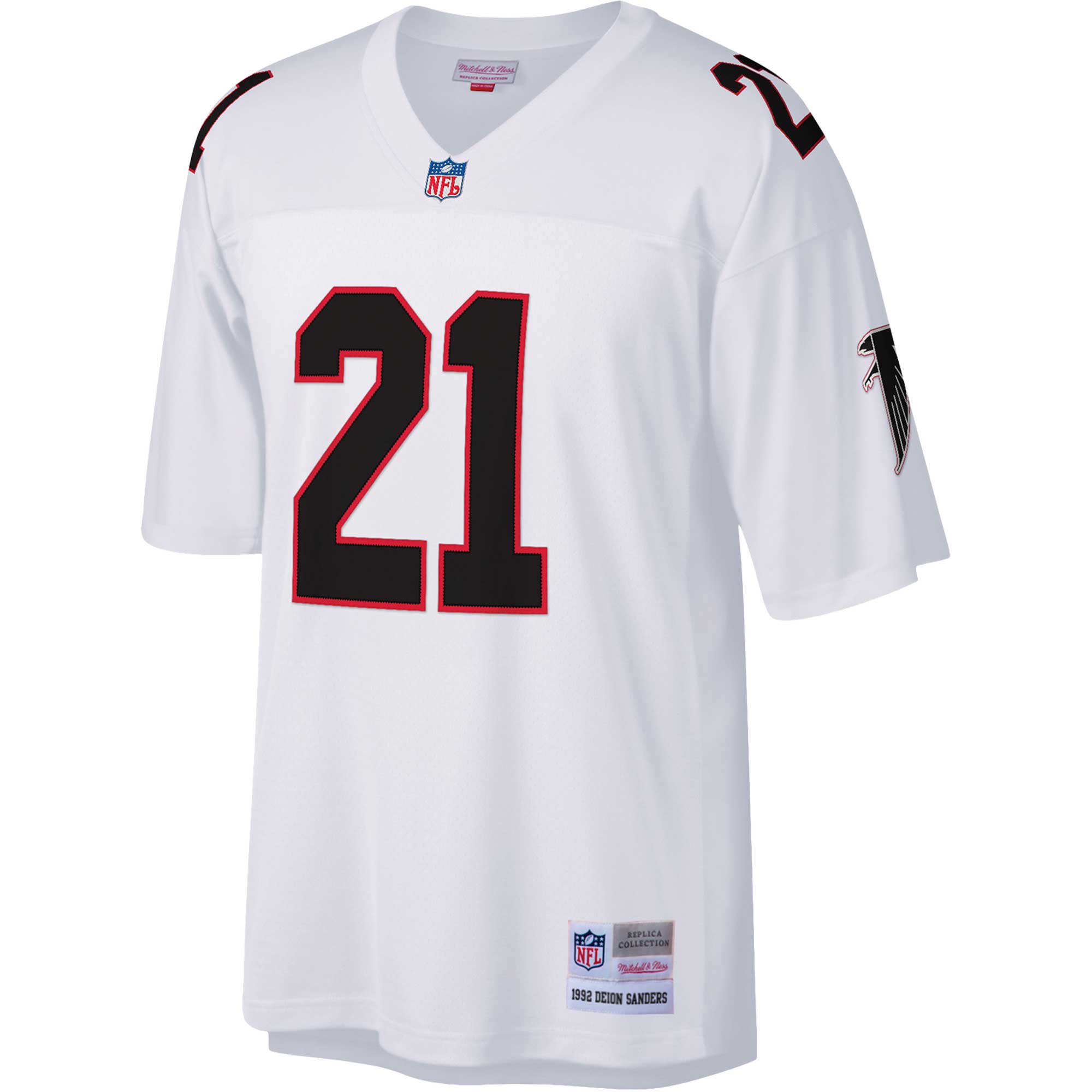 Deion Sanders Atlanta Falcons Mitchell & Ness Big & Tall 1992 Retired Player Replica Jersey - White - vstockx