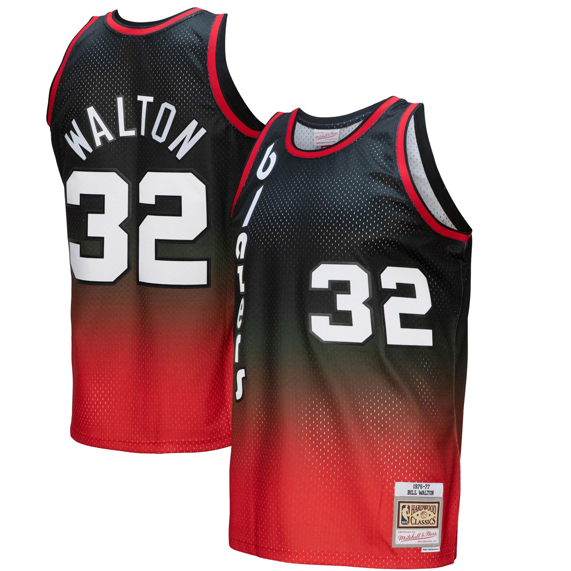 Bill Walton Portland Trail Blazers Mitchell & Ness 1976/77 Hardwood Classics Fadeaway Swingman Player Jersey - Red/Black - vstockx