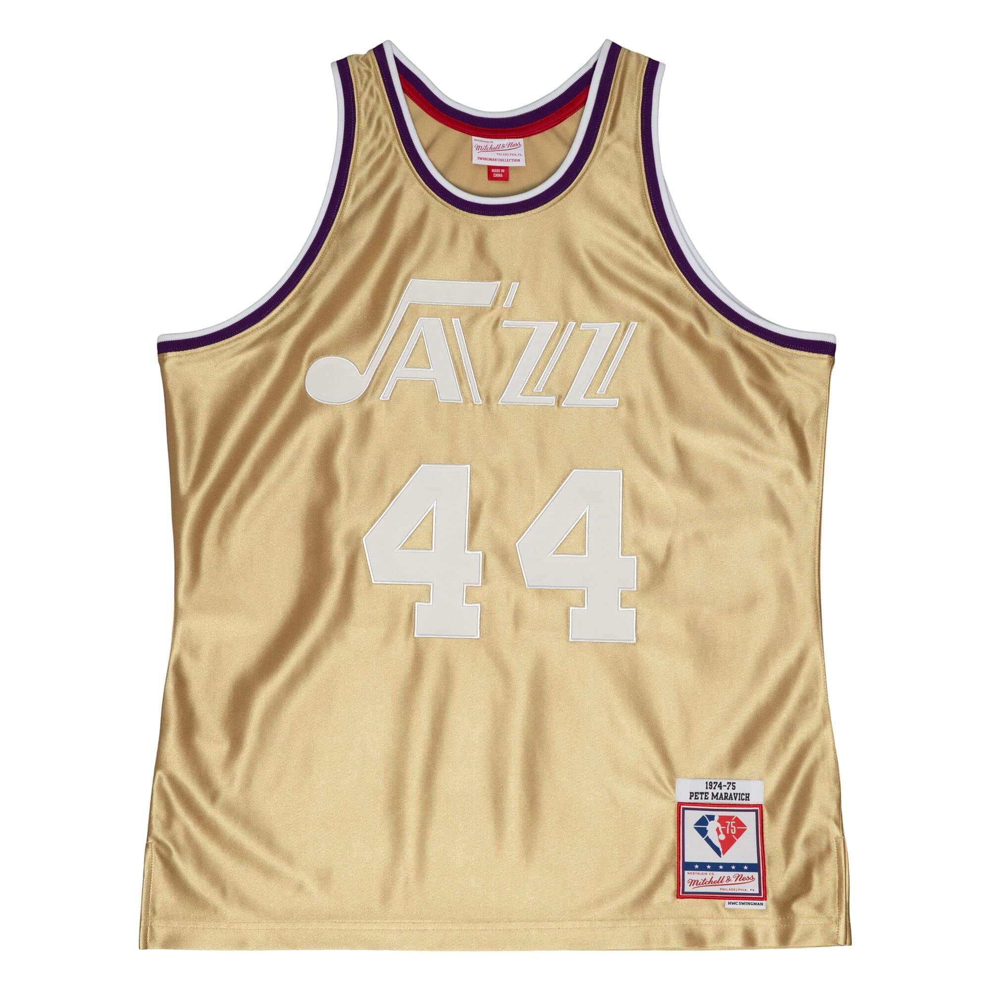 75th Anniversary Gold Swingman Pete Maravich Utah Jazz 1974-75 Jersey - vstockx