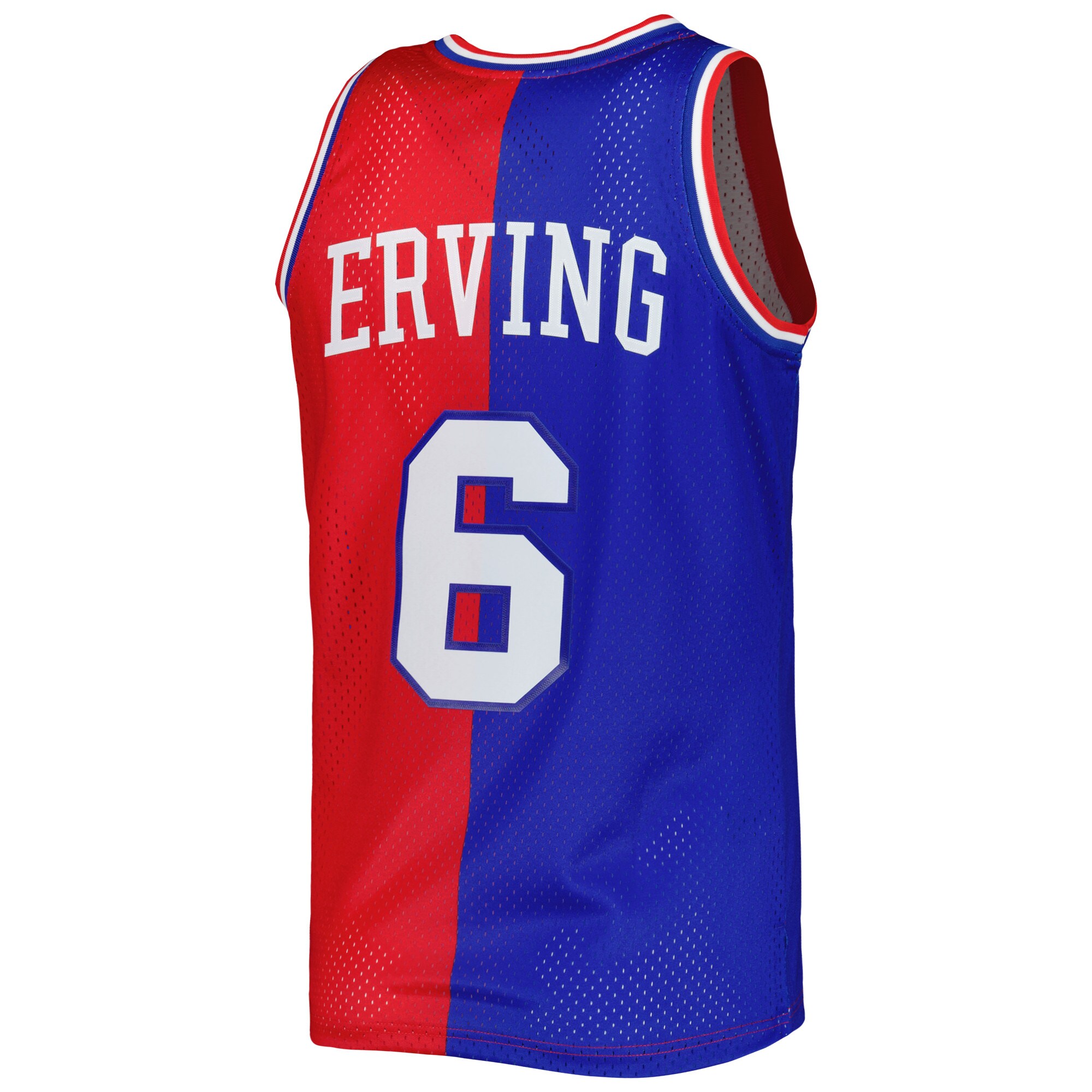Julius Erving Philadelphia 76ers Mitchell & Ness Hardwood Classics 1982/83 Split Swingman Jersey - Royal/Red - vstockx
