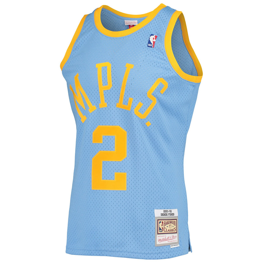 Men's Los Angeles Lakers Derek Fisher Mitchell & Ness Powder Blue 2001-02 Hardwood Classics Swingman Jersey - vstockx