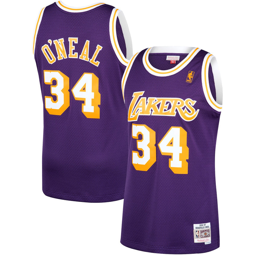 Men's Los Angeles Lakers Shaquille O'Neal Mitchell & Ness NBA Mens Hardwood Classic 1996-97 Swingman Purple Jersey - vstockx
