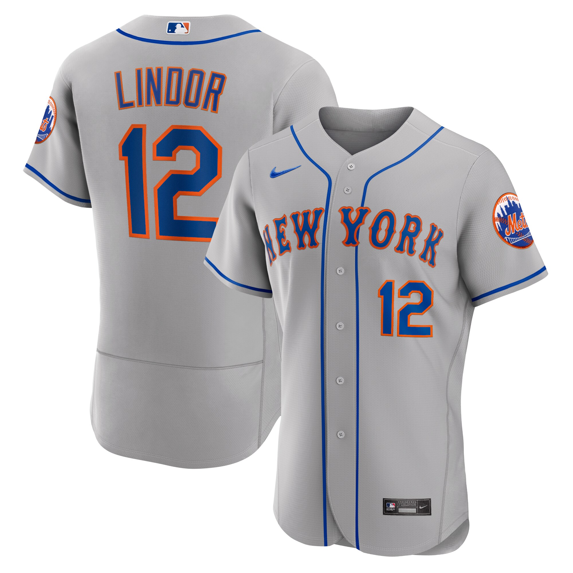 Francisco Lindor New York Mets Nike Road Authentic Player Jersey - Gray - vstockx