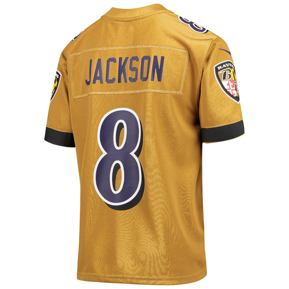 Youth Baltimore Ravens Lamar Jackson Inverted Game Jersey Gold - vstockx