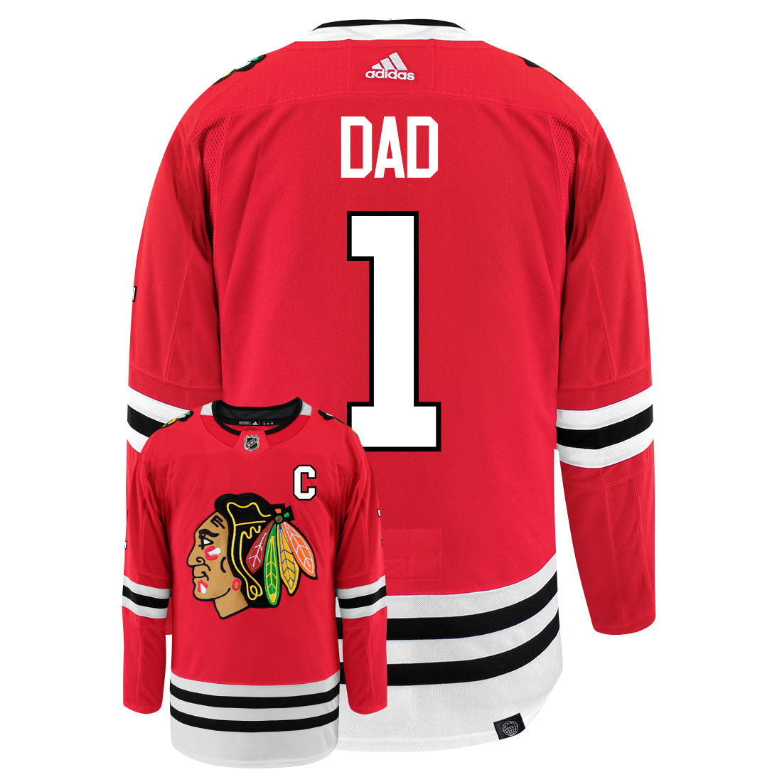 Chicago Blackhawks Dad Number One Adidas Primegreen Authentic NHL Hockey Jersey - vstockx