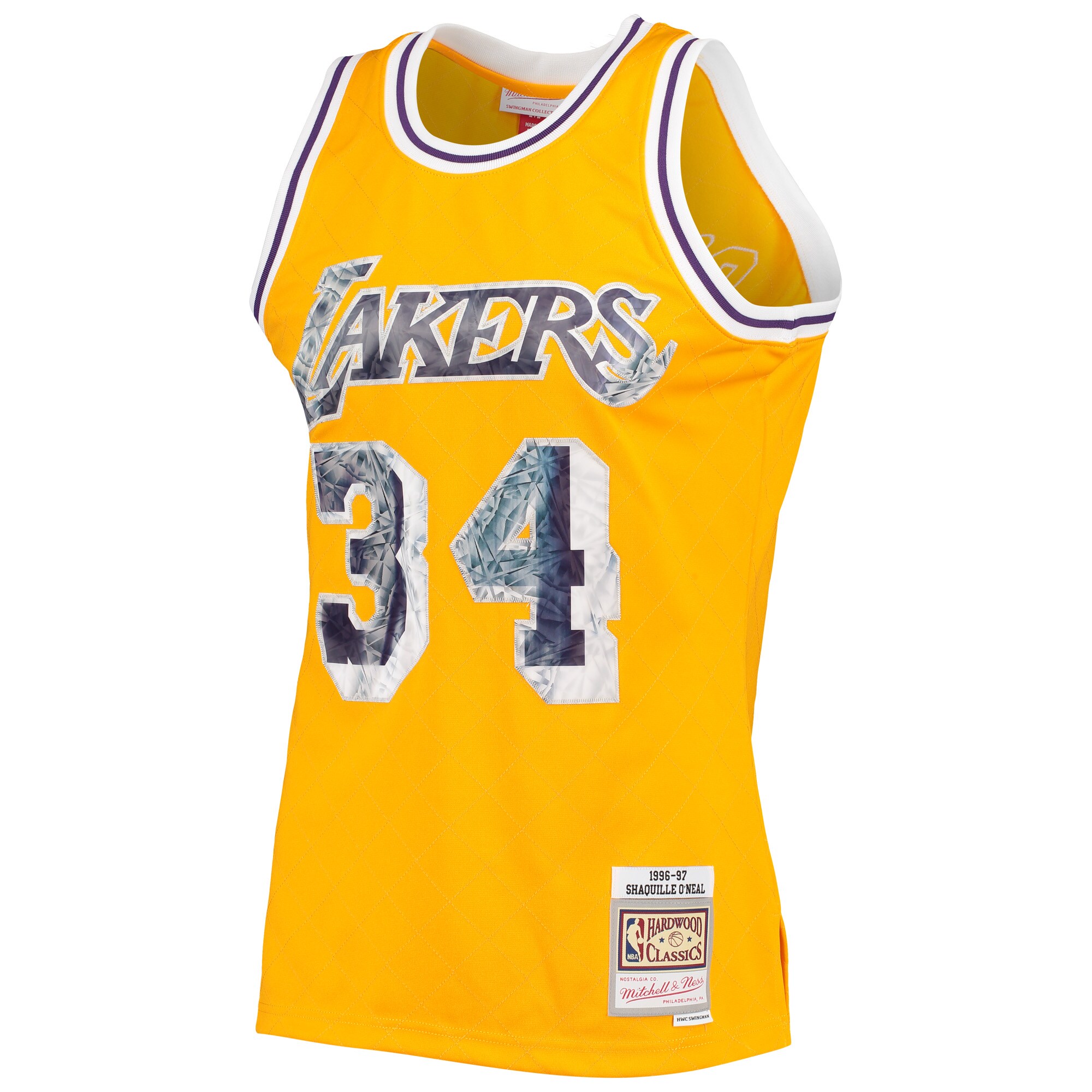 Shaquille O'Neal Los Angeles Lakers Mitchell & Ness 1996-97 Hardwood Classics NBA 75th Anniversary Diamond Swingman Jersey - Gold - vstockx