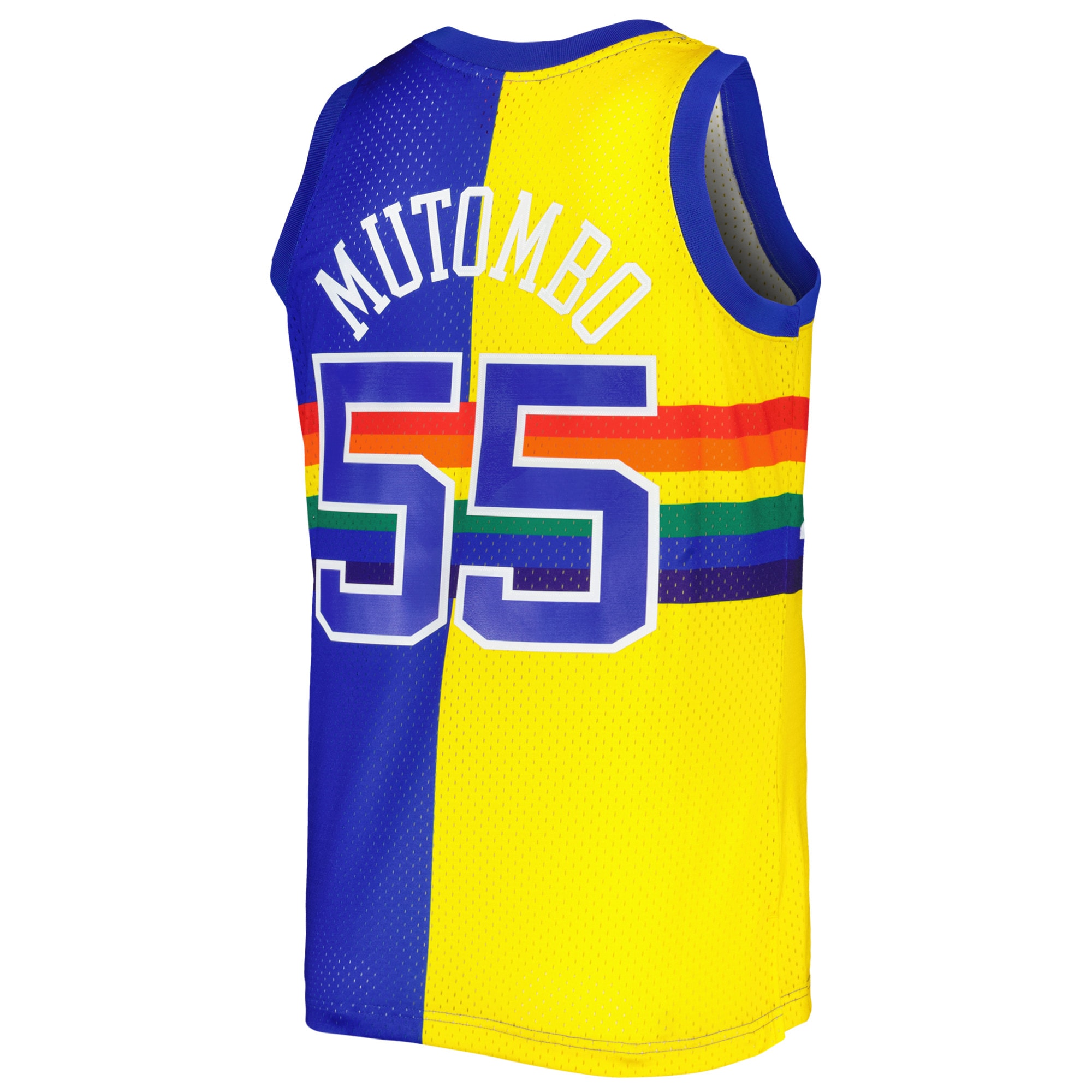 Dikembe Mutombo Denver Nuggets Mitchell & Ness Hardwood Classics 1991/92 Split Swingman Jersey - Royal/Gold - vstockx