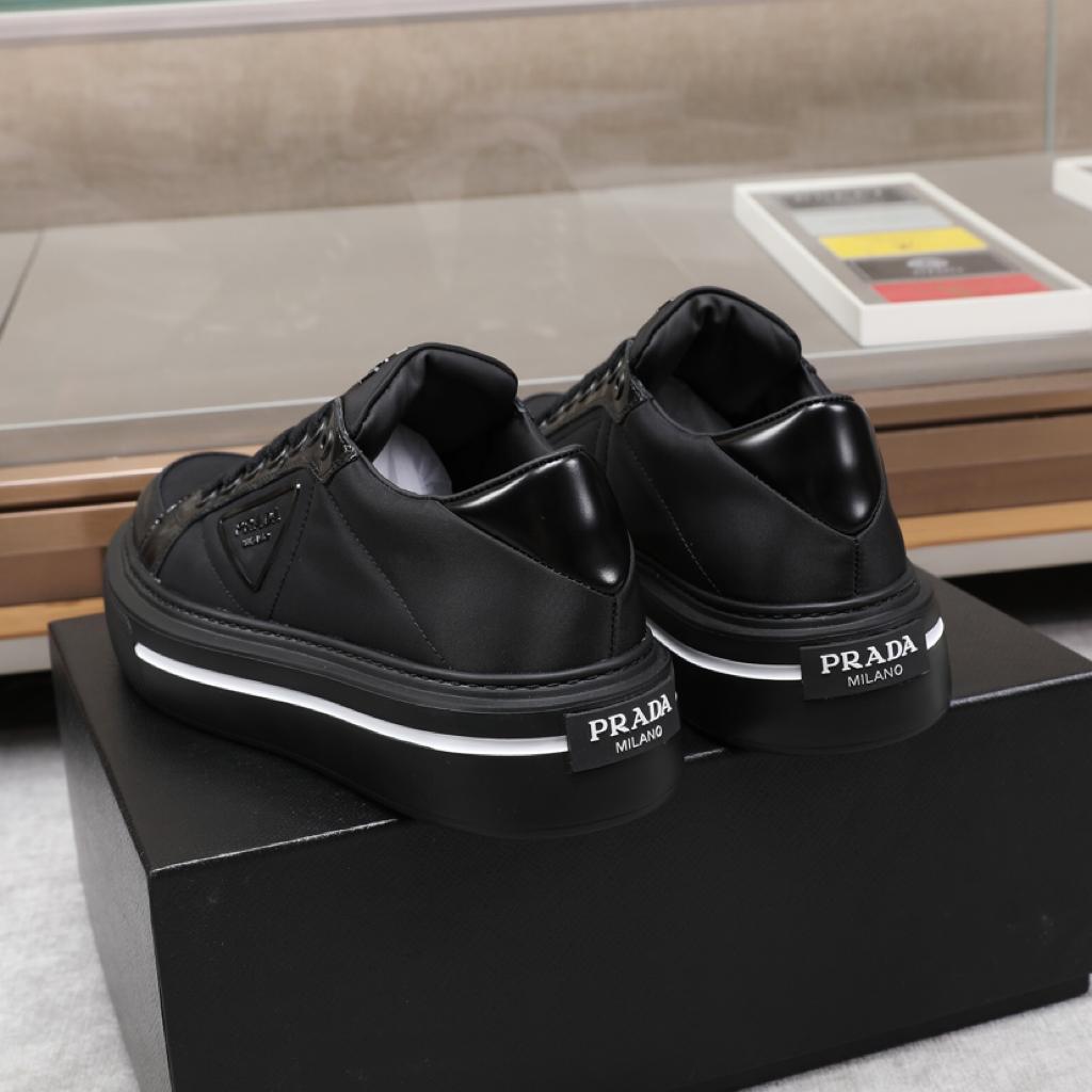 Prada Macro Re-Nylon and brushed leather sneakers Black - vstockx