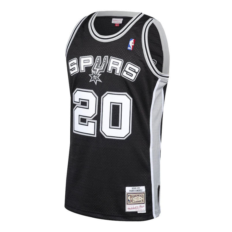 Men's San Antonio Spurs Manu Ginobili Mitchell & Ness Black 2002-03 Hardwood Classics Swingman Jersey - vstockx