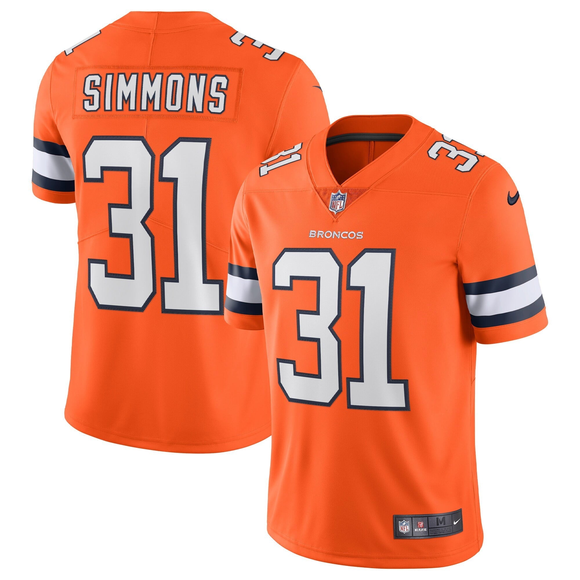 Men's Nike Justin Simmons Orange Denver Broncos Alternate Vapor Limited Jersey - vstockx