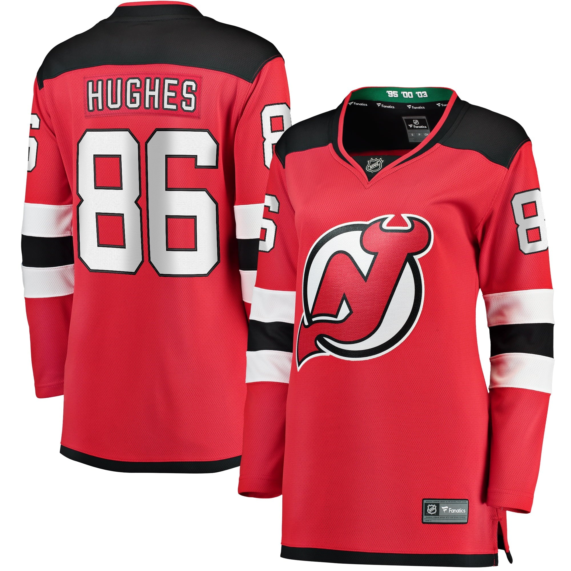 Women's Fanatics Branded Jack Hughes Red New Jersey Devils Home Breakaway Jersey - vstockx