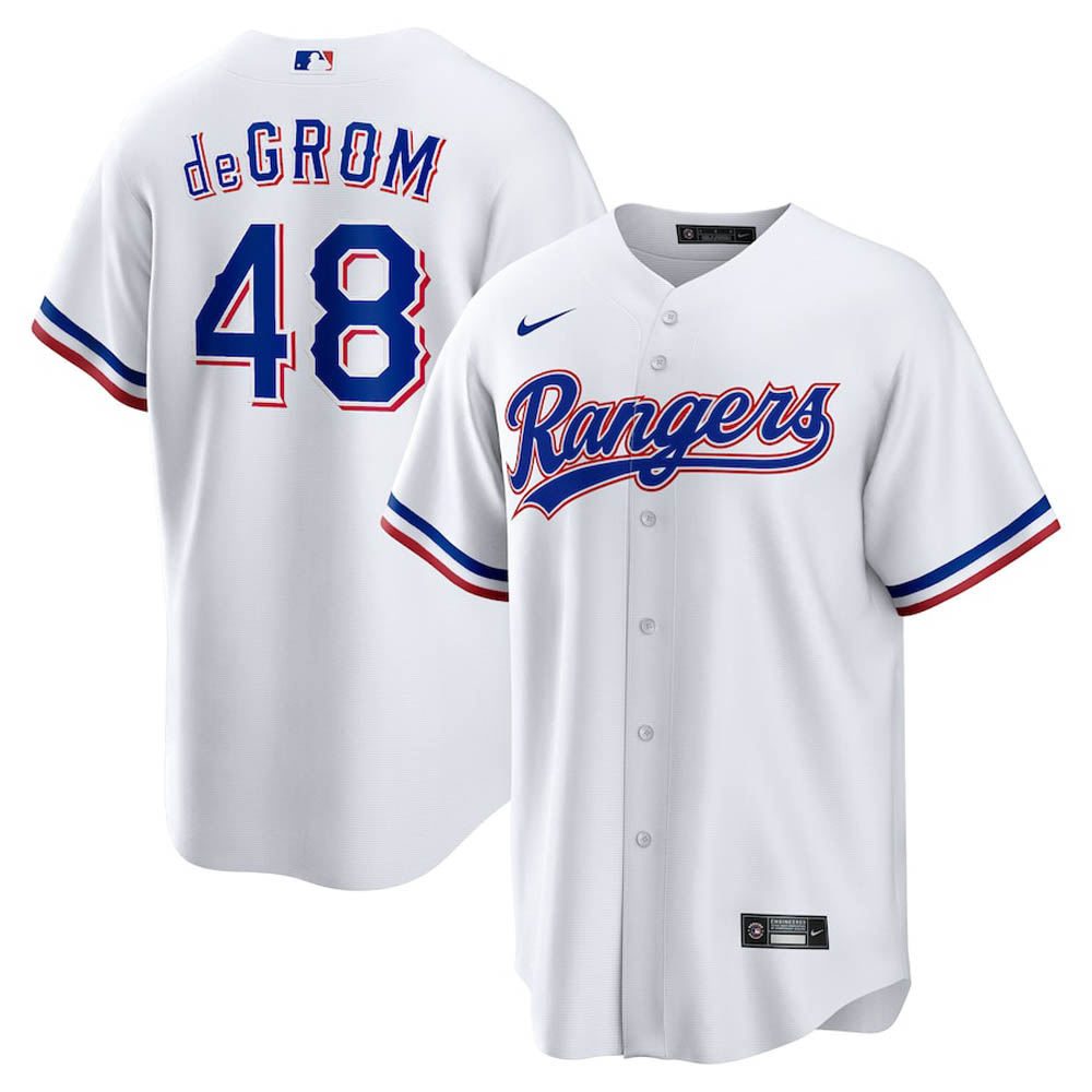 Youth Texas Rangers Jacob deGrom Cool Base Replica Home Jersey - White - vstockx