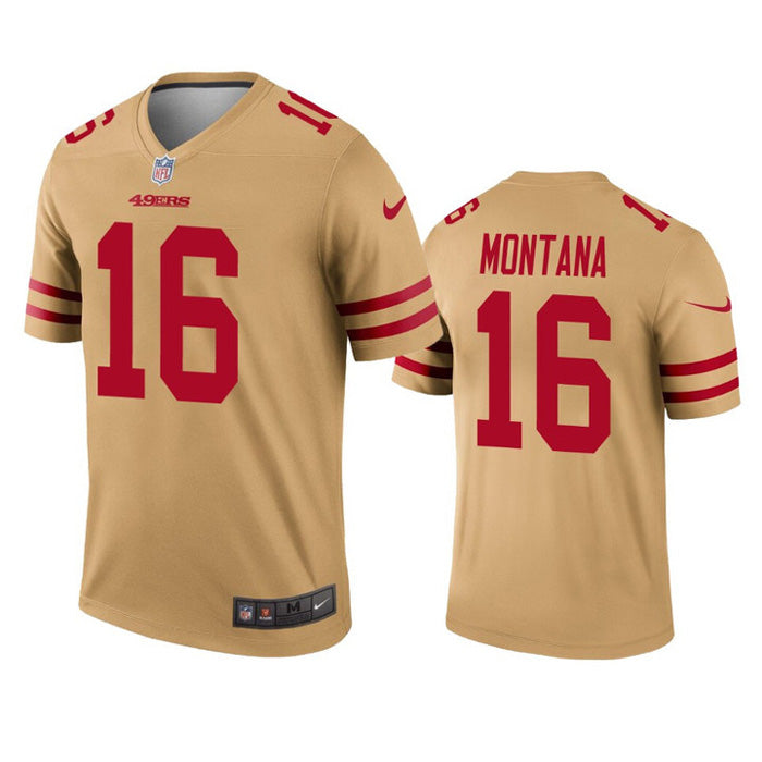 Men's San Francisco 49ers Joe Montana Inverted Legend Jersey - Gold - vstockx