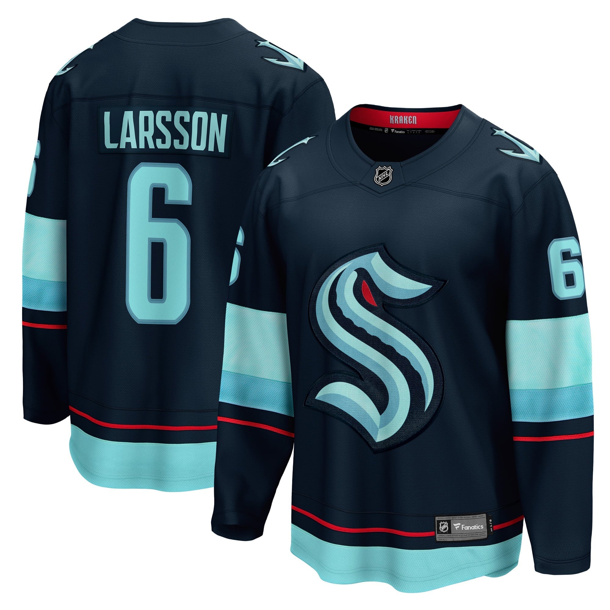 Men's Fanatics Branded Adam Larsson Deep Sea Blue Seattle Kraken Home Breakaway Player Jersey - vstockx