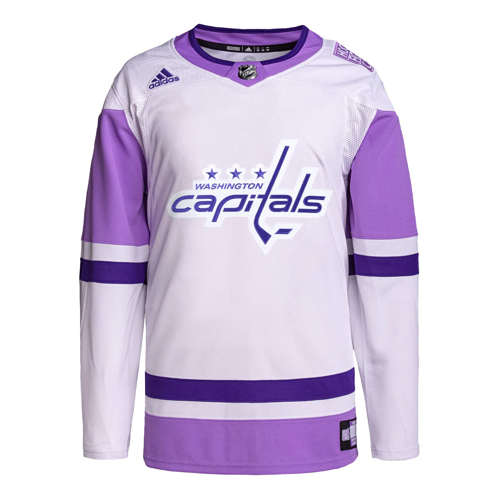Washington Capitals adidas Hockey Fights Cancer Primegreen Authentic Blank Practice Jersey - White/Purple - vstockx