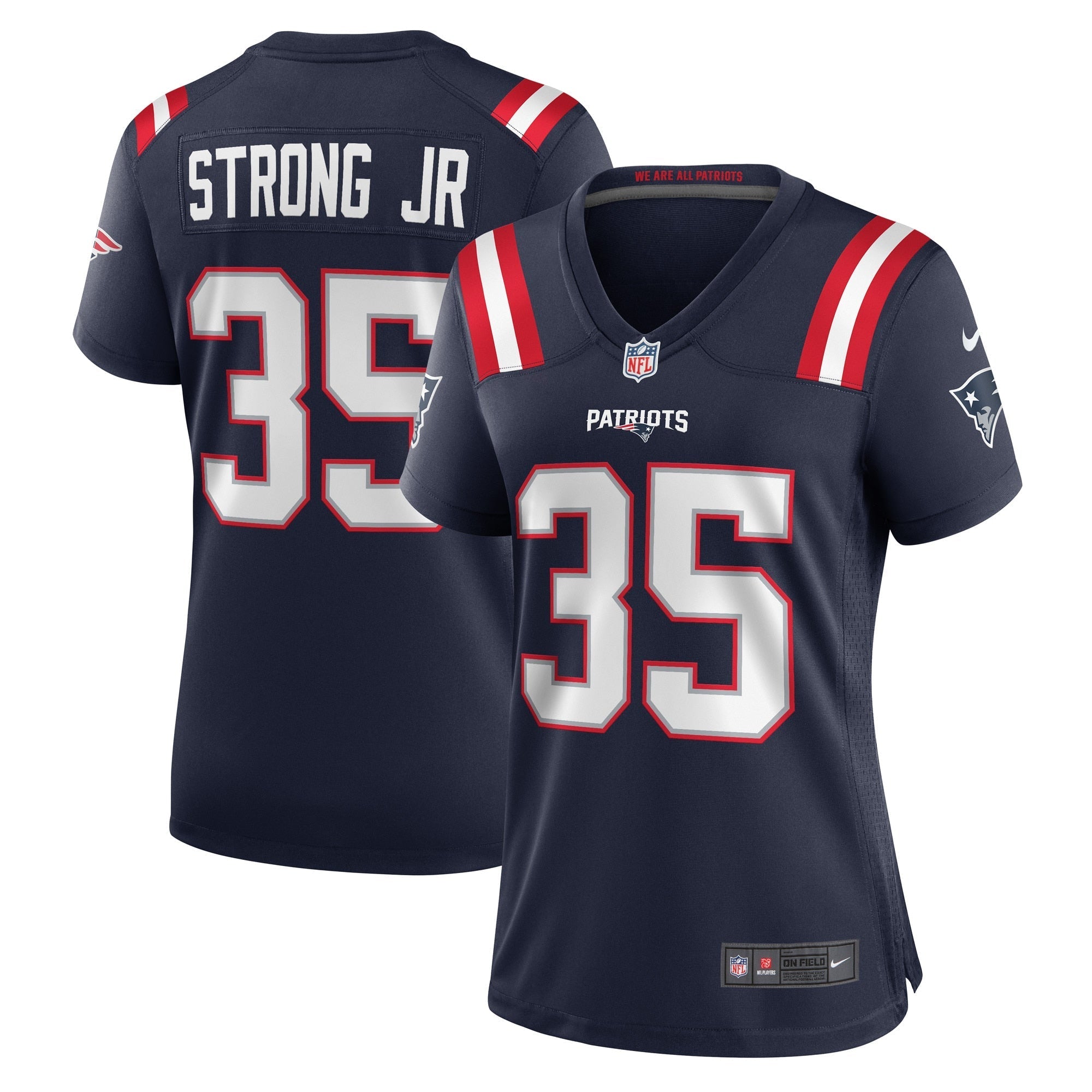 Women's Nike Pierre Strong Jr. Navy New England Patriots Game Player Jersey - vstockx