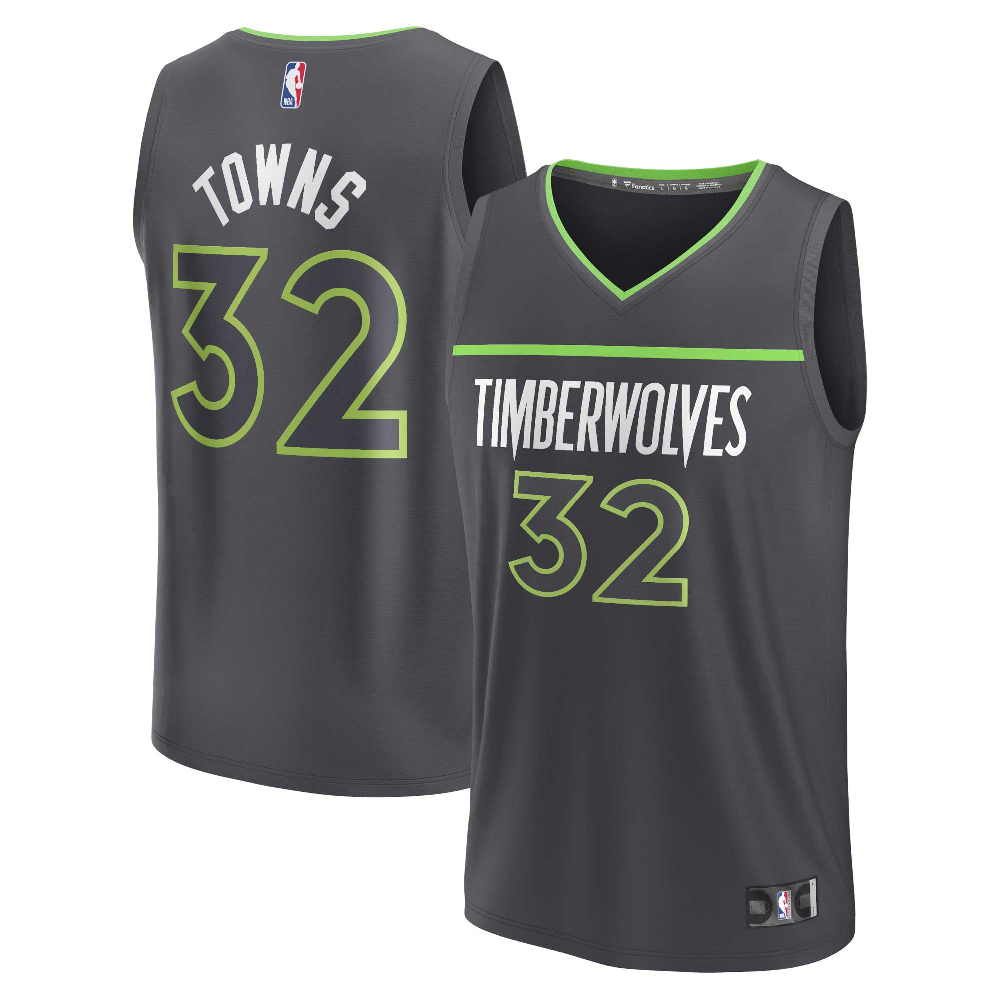 Men's Fanatics Branded Karl-Anthony Towns Anthracite Minnesota Timberwolves Fast Break Replica Player Jersey - Statement - vstockx