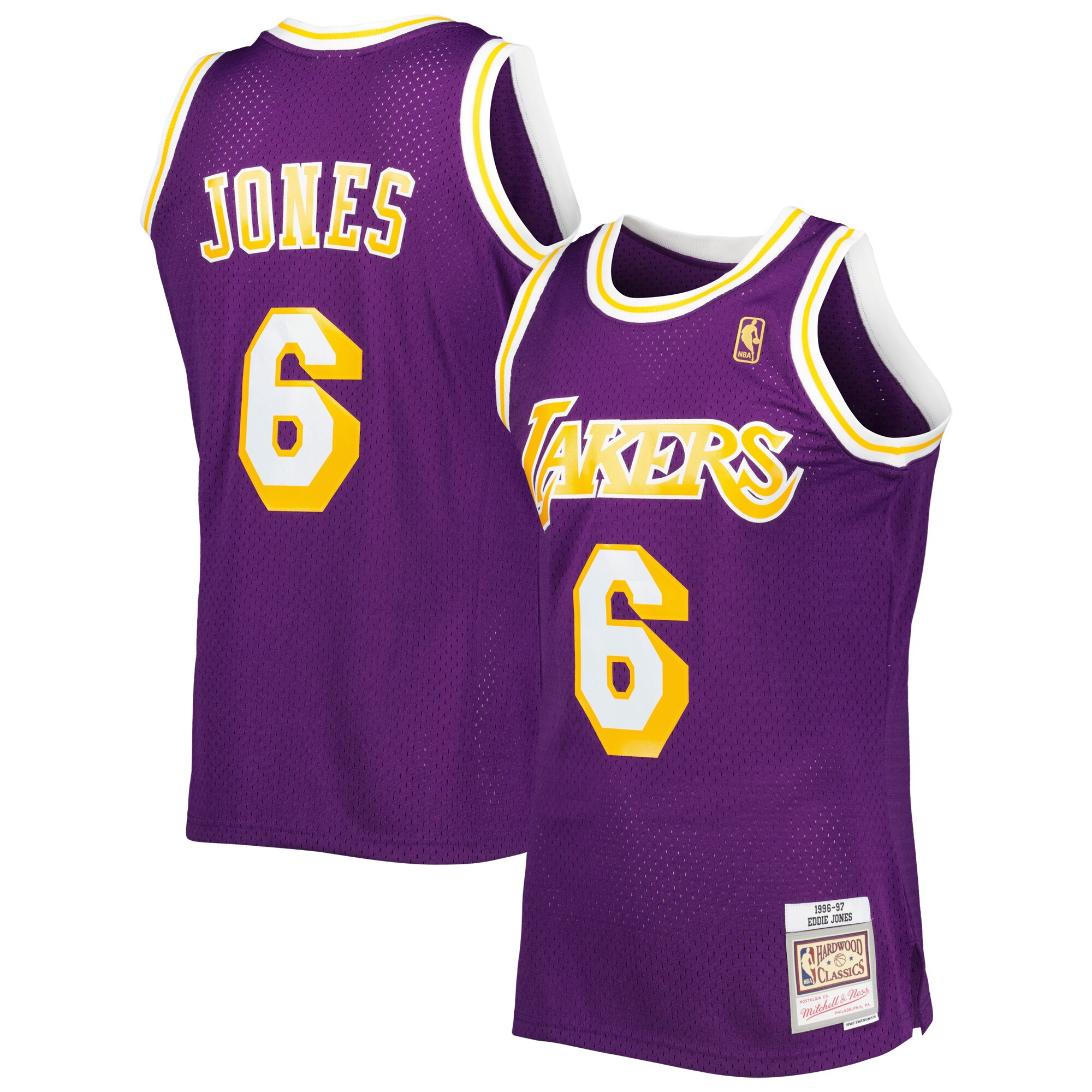 Eddie Jones Los Angeles Lakers Mitchell & Ness Hardwood Classics Swingman Jersey - Purple - vstockx