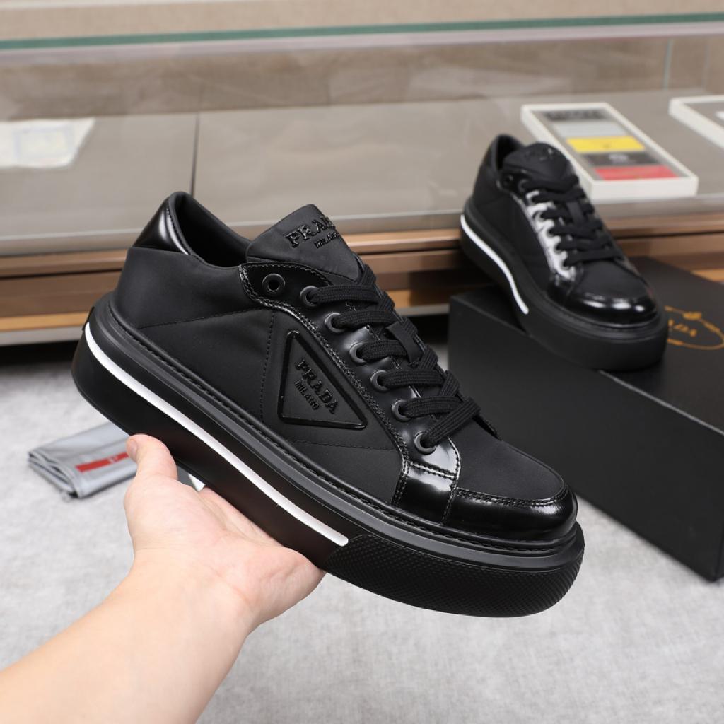 Prada Macro Re-Nylon and brushed leather sneakers Black - vstockx