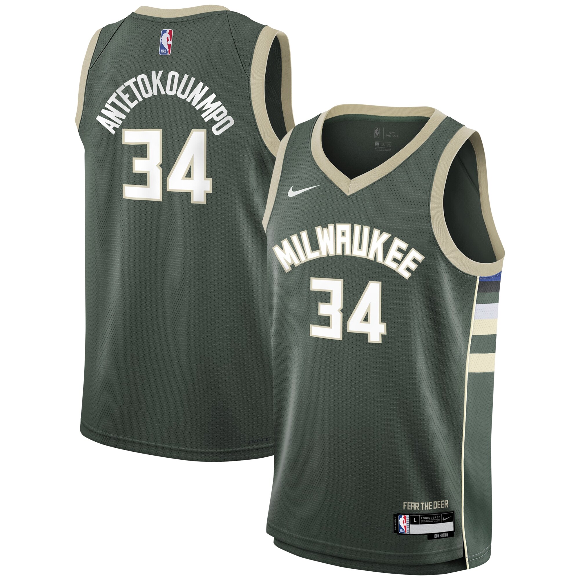 Giannis Antetokounmpo Milwaukee Bucks Nike Youth Swingman Jersey - Icon Edition - Hunter Green - vstockx