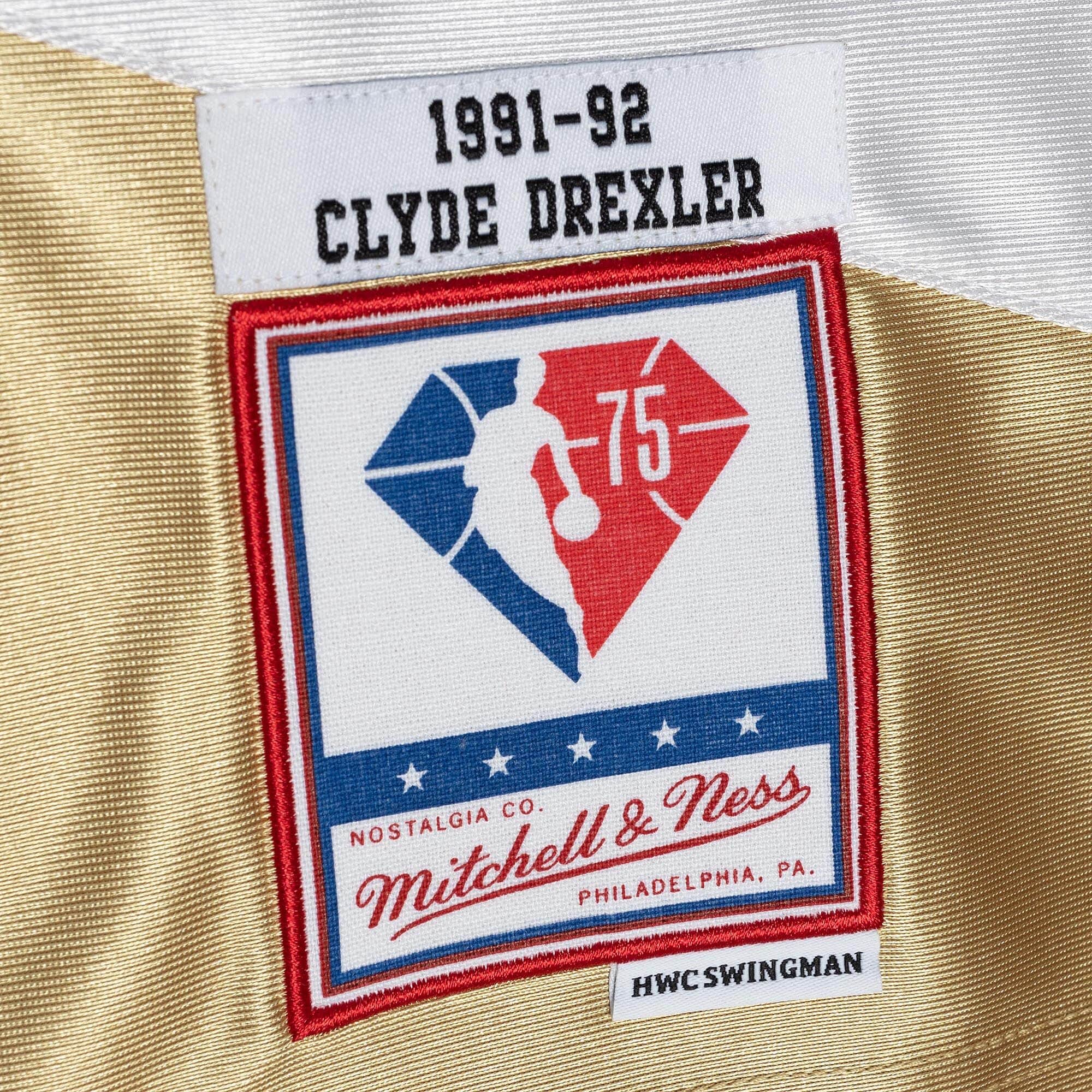 75th Anniversary Gold Swingman Clyde Drexler Portland Trail Blazers 1991-92 Jersey - vstockx