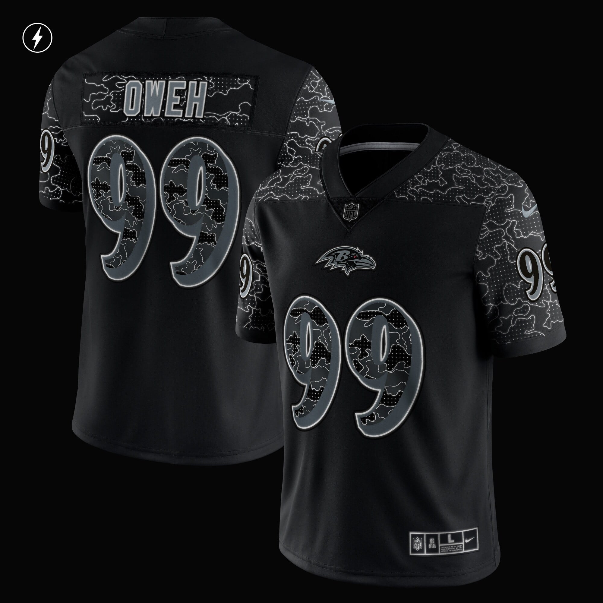Men's Nike Odafe Oweh Black Baltimore Ravens RFLCTV Limited Jersey - vstockx