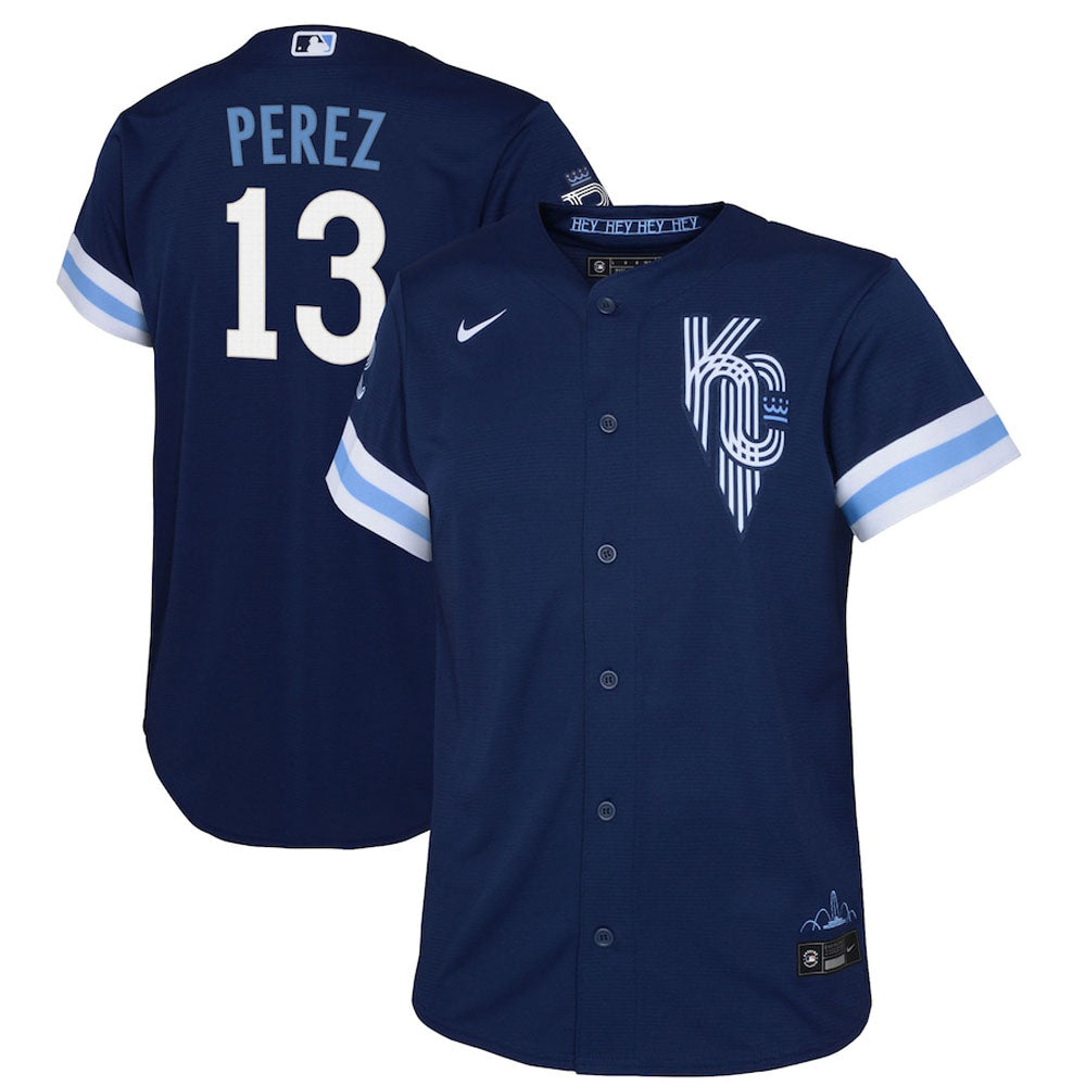 Youth Kansas City Royals Salvador Perez City Connect Replica Jersey - Navy - vstockx