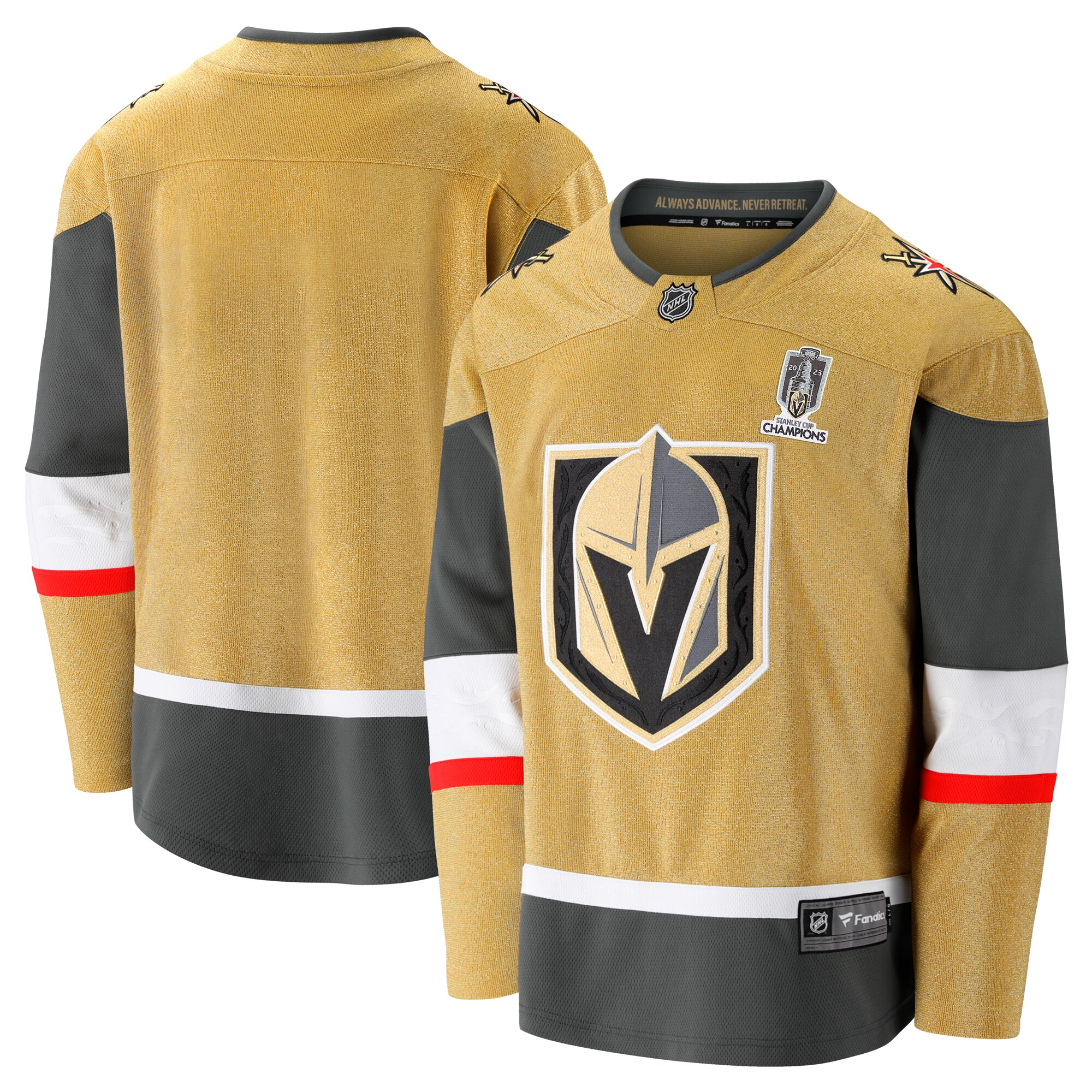 Vegas Golden Knights Fanatics Branded 2023 Stanley Cup Champions Home Breakaway Jersey - Gold - vstockx