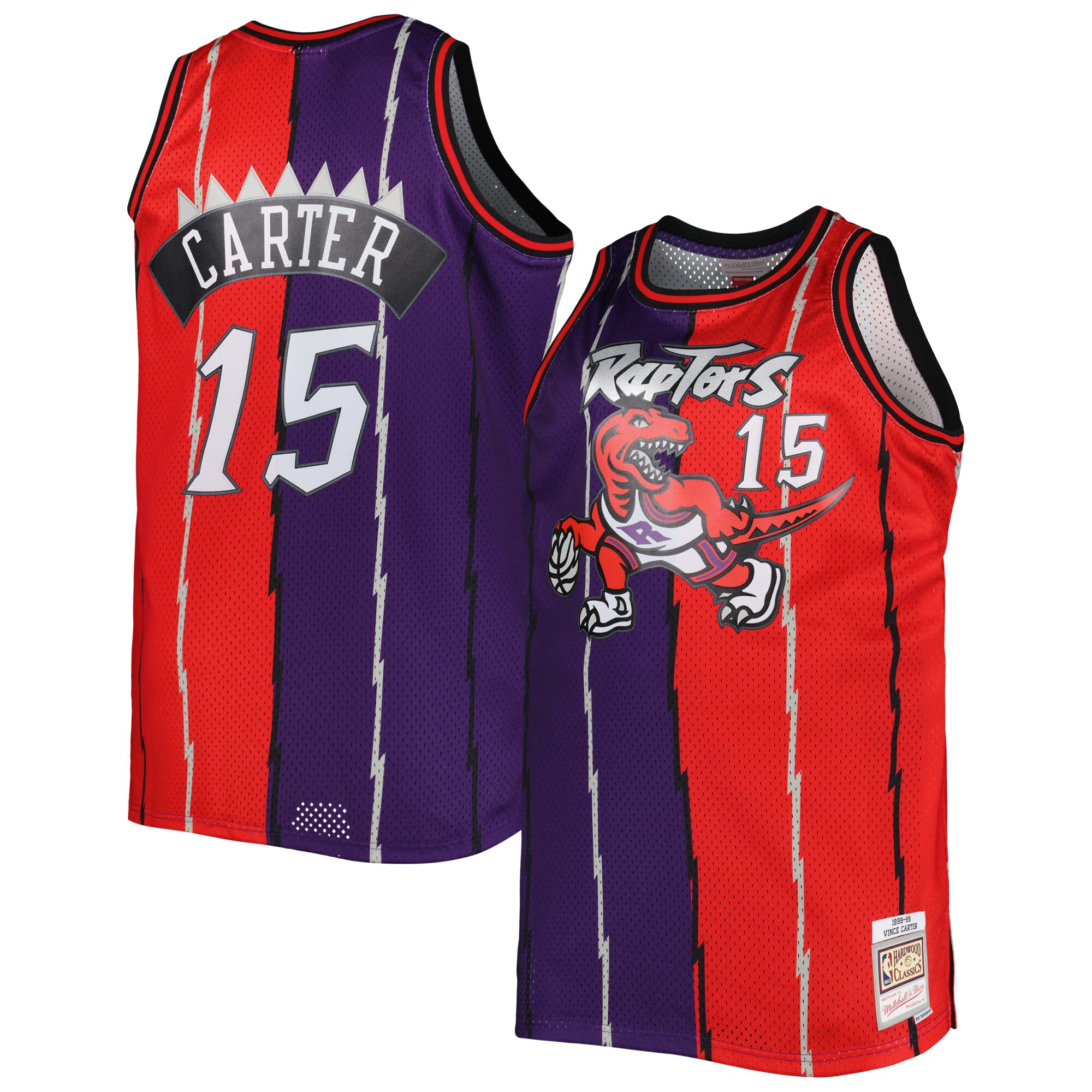Vince Carter Toronto Raptors Mitchell & Ness Big & Tall Hardwood Classics 1998/99 Split Swingman Jersey - Purple/Red - vstockx