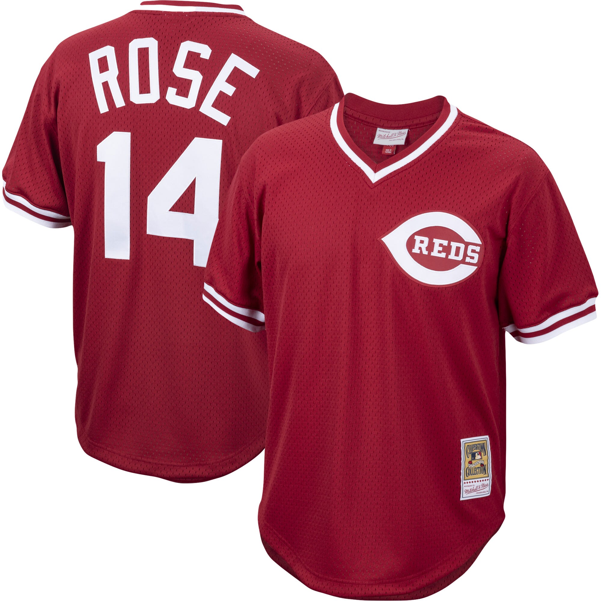 Pete Rose Cincinnati Reds Mitchell & Ness Cooperstown Collection Mesh Batting Practice Jersey - Red - vstockx