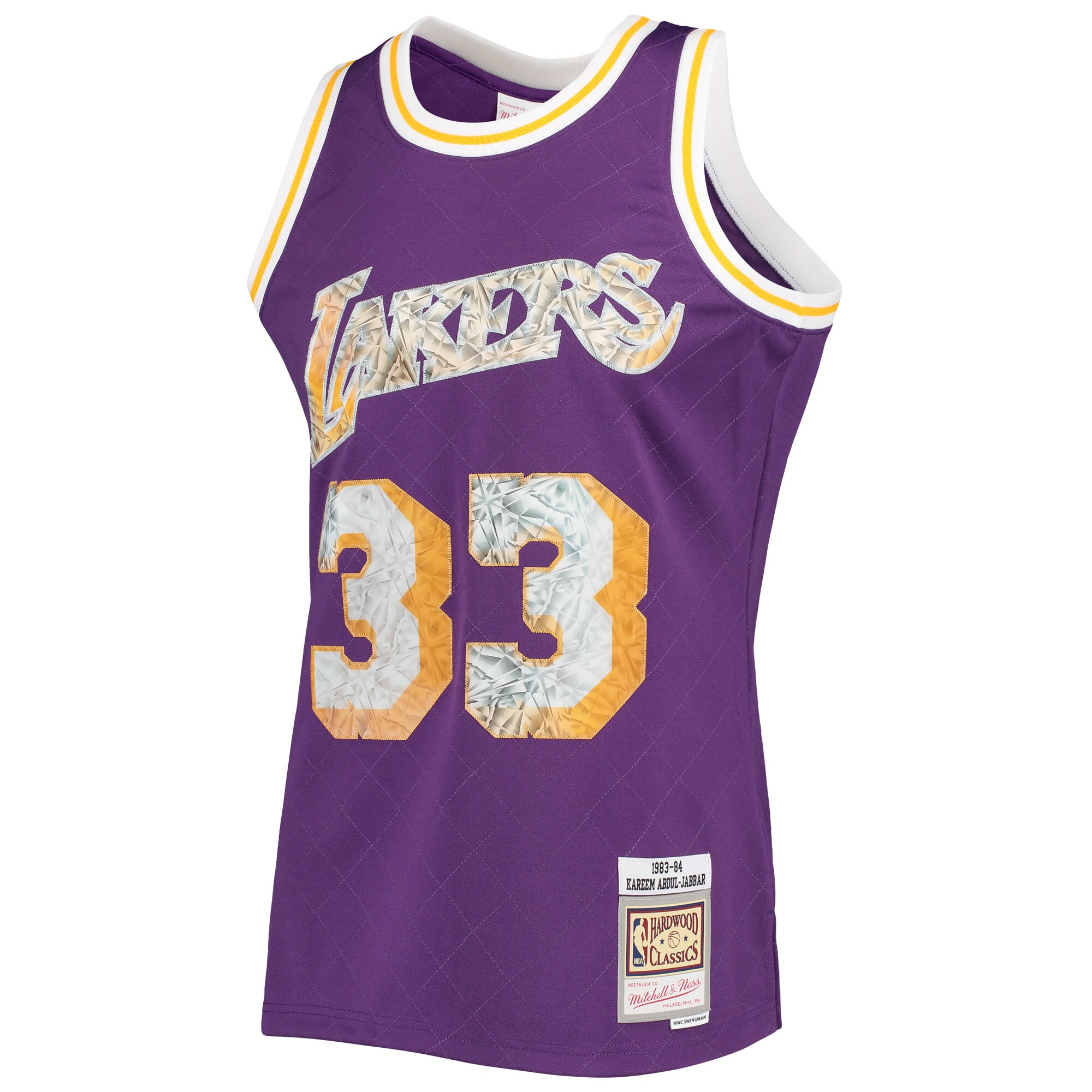 Kareem Abdul-Jabbar Los Angeles Lakers Mitchell & Ness 1996-97 Hardwood Classics NBA 75th Anniversary Diamond Swingman Jersey - Purple - vstockx