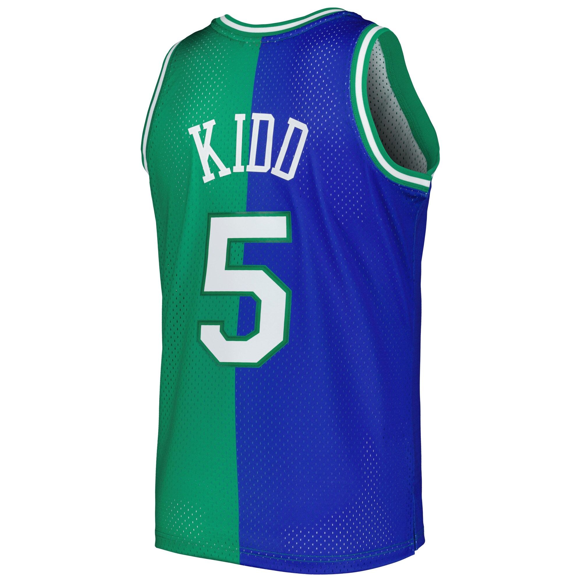 Jason Kidd Dallas Mavericks Mitchell & Ness Hardwood Classics 1994/95 Split Swingman Jersey - Blue/Green - vstockx
