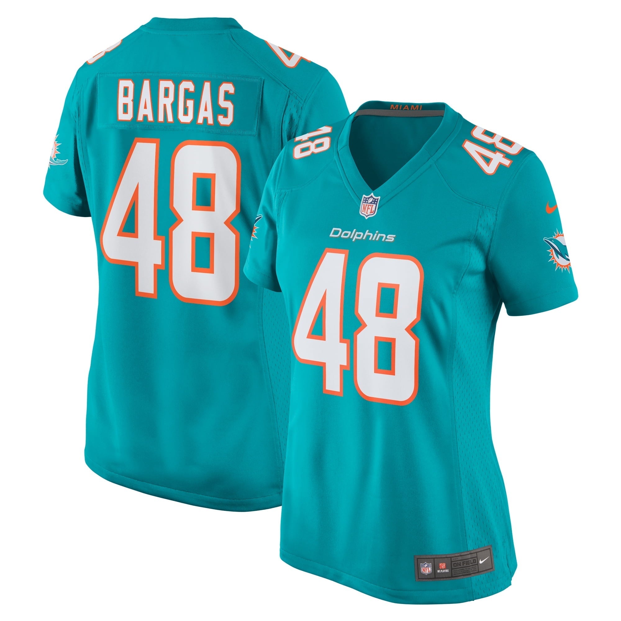 Women's Nike Jake Bargas Aqua Miami Dolphins Home Game Player Jersey - vstockx