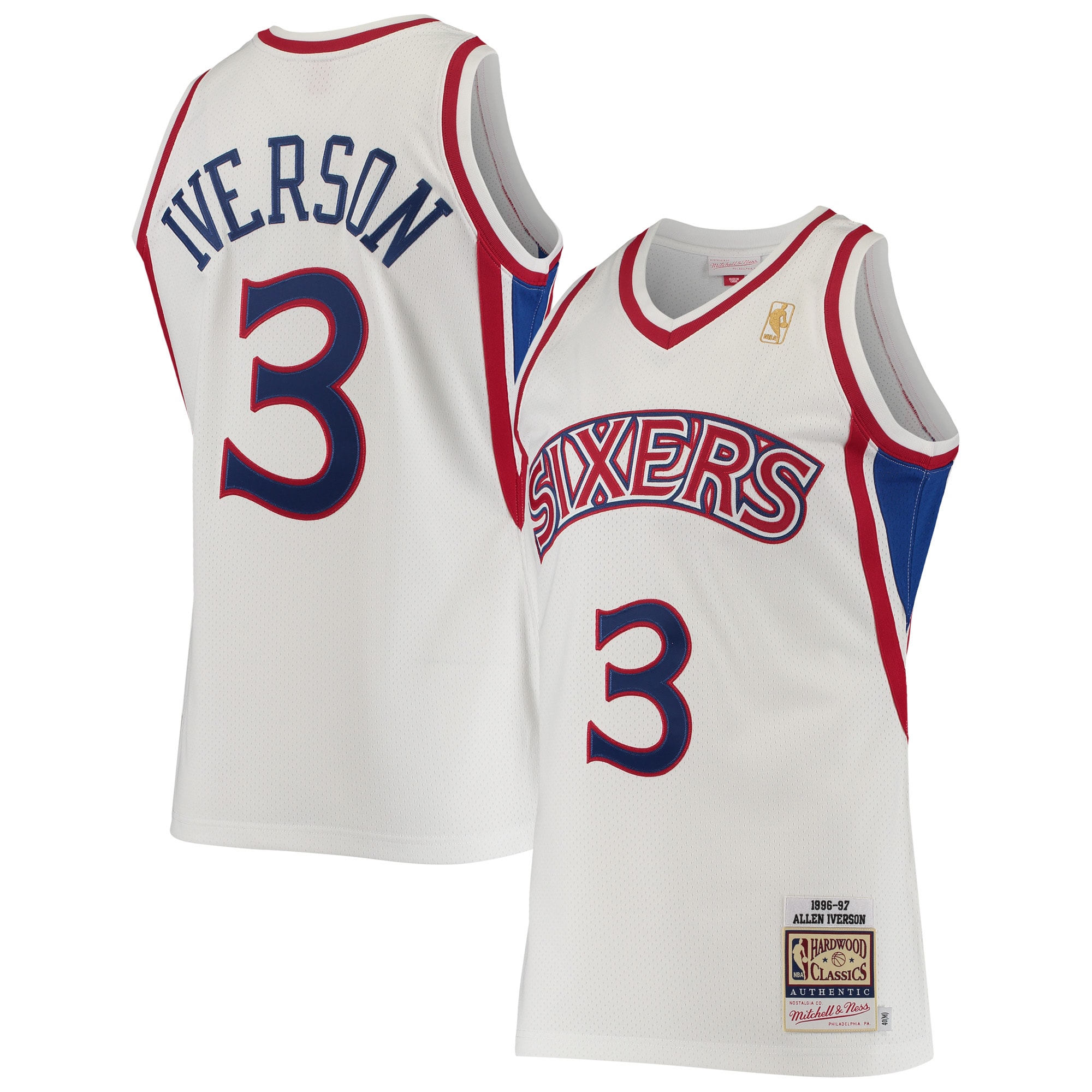 Allen Iverson Philadelphia 76ers Mitchell & Ness Hardwood Classics Authentic Jersey - White - vstockx