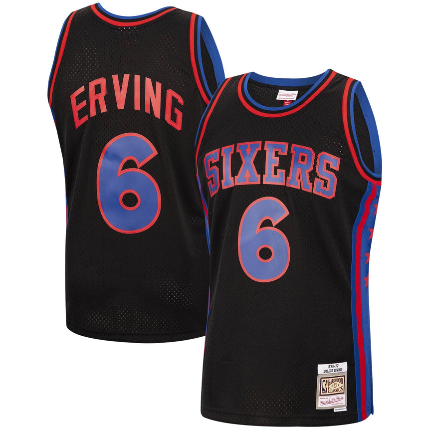 Men's Mitchell & Ness Julius Erving Black Philadelphia 76ers 1976-77 Hardwood Classics Reload Swingman Jersey - vstockx