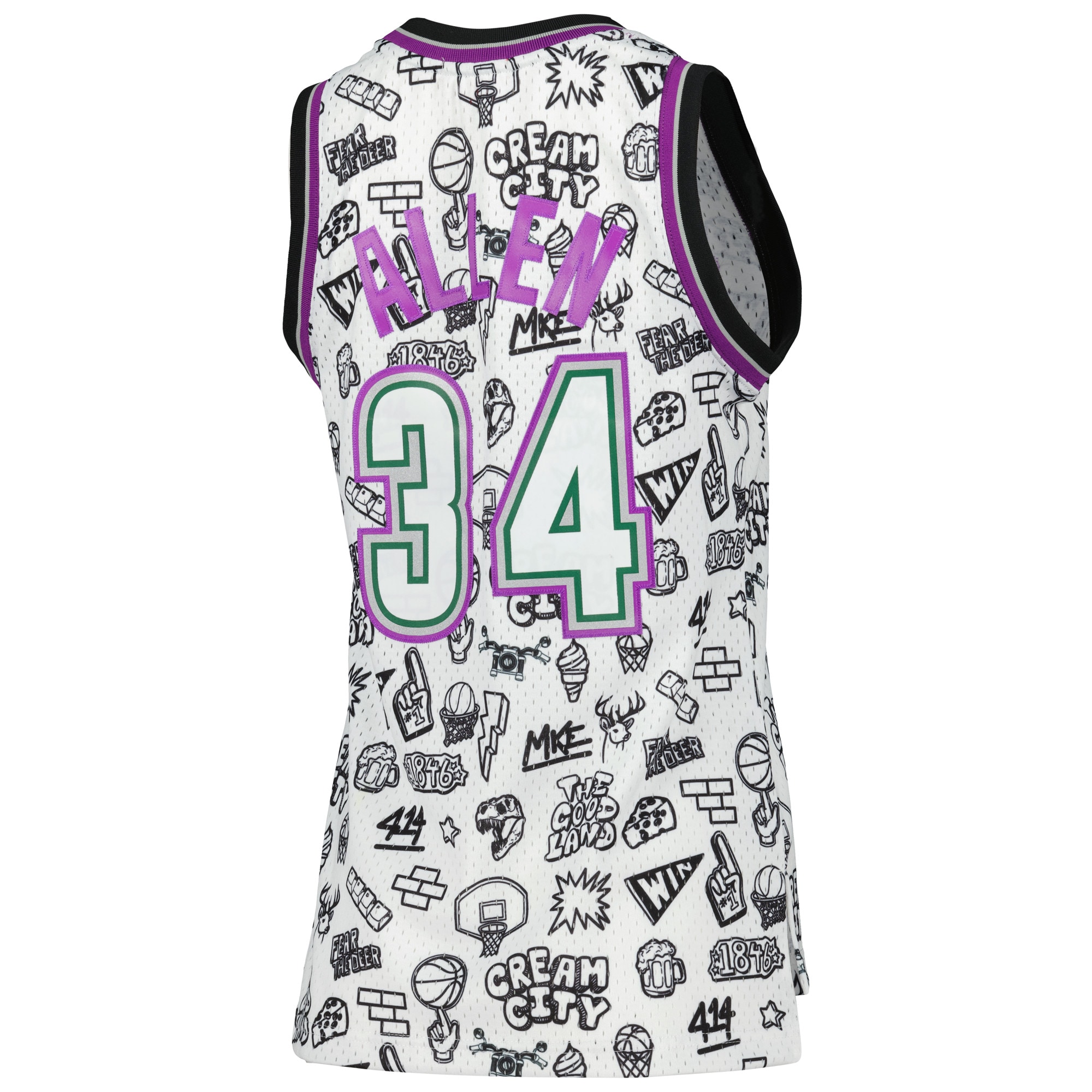 Ray Allen Milwaukee Bucks Mitchell & Ness Women's 1996 Doodle Swingman Jersey - White - vstockx