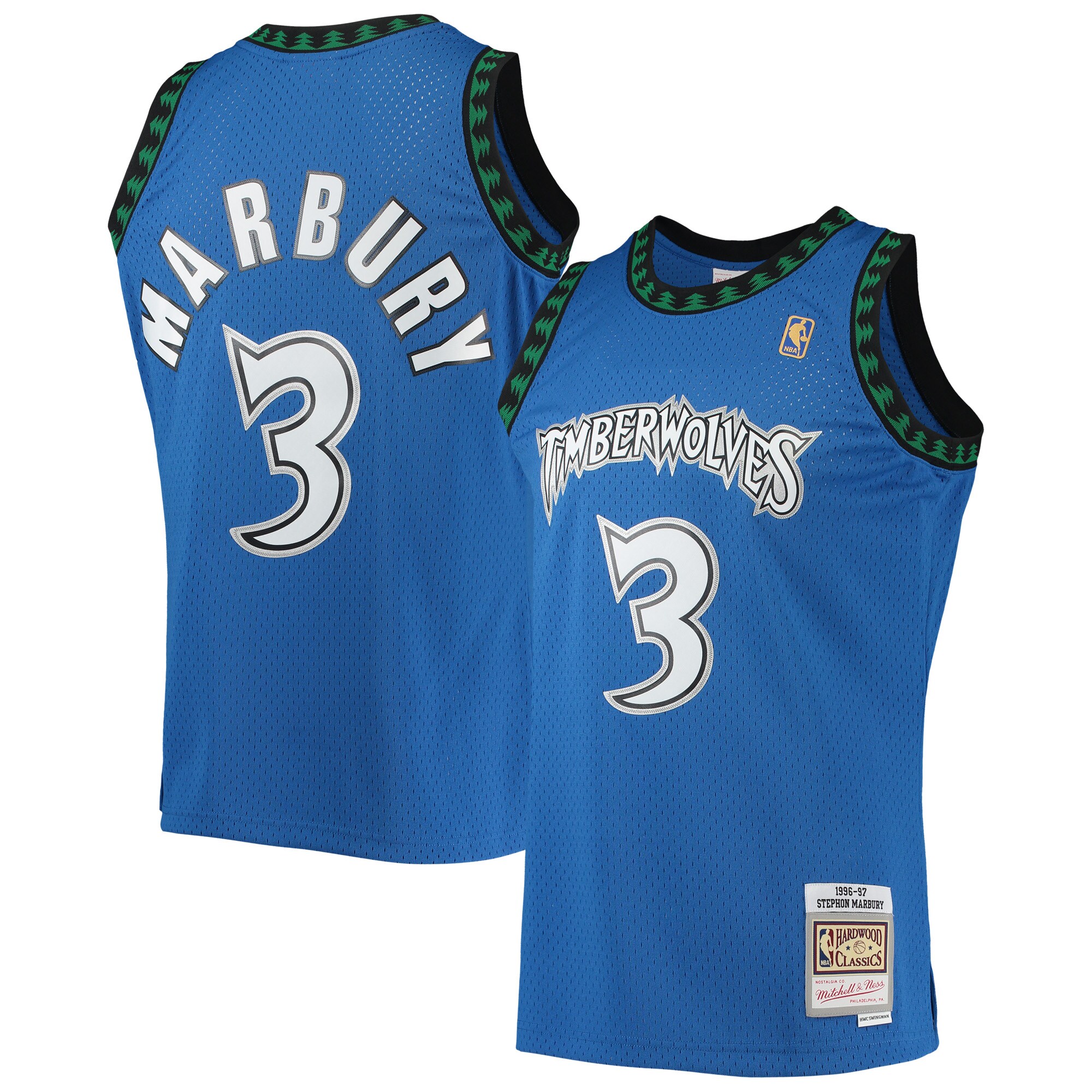 Stephon Marbury Minnesota Timberwolves Mitchell & Ness 1996/97 Hardwood Classics Swingman Jersey - Blue - vstockx