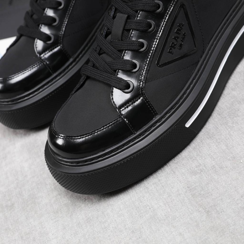Prada Macro Re-Nylon and brushed leather sneakers Black - vstockx