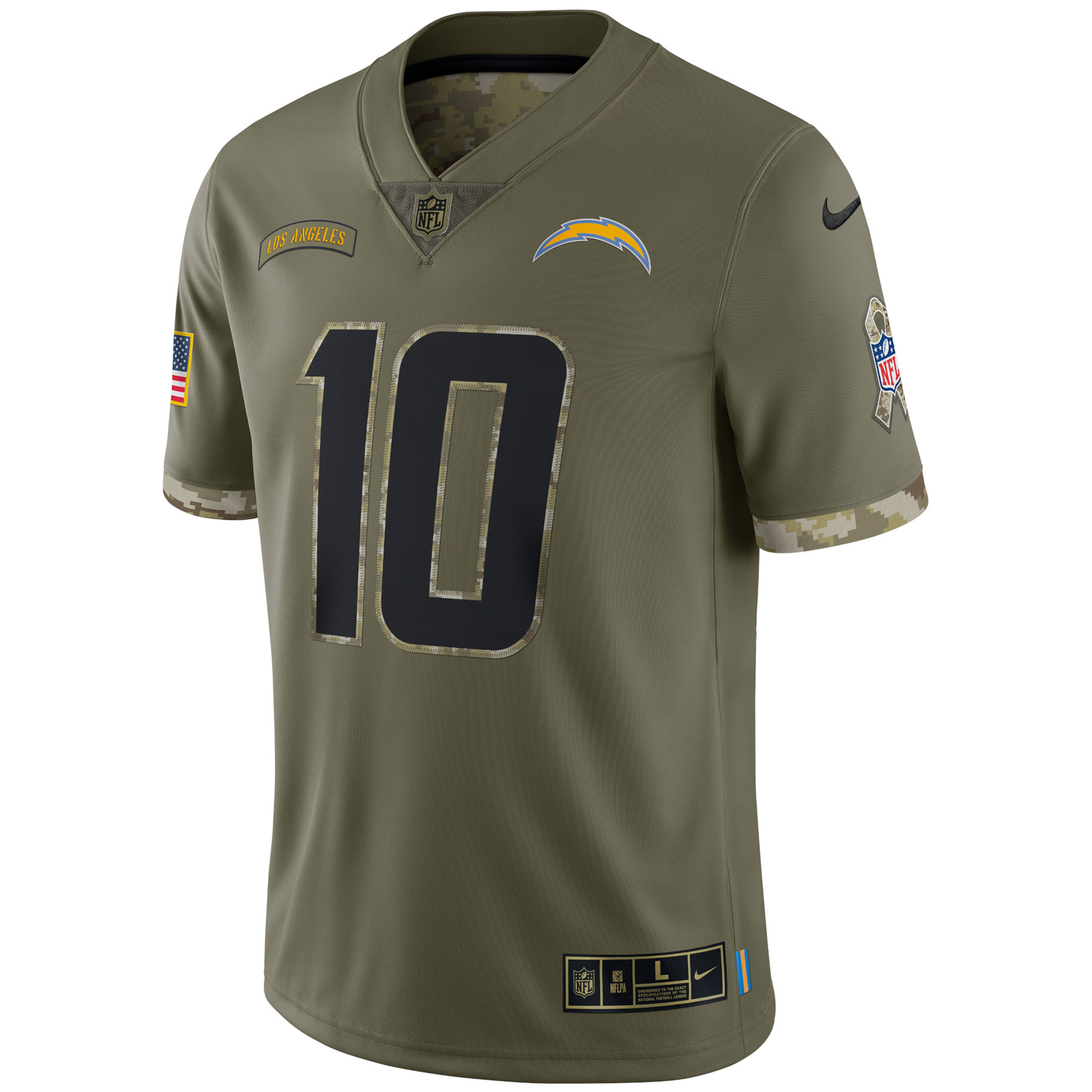 Justin Herbert Los Angeles Chargers Nike 2022 Salute To Service Limited Jersey - Olive - vstockx