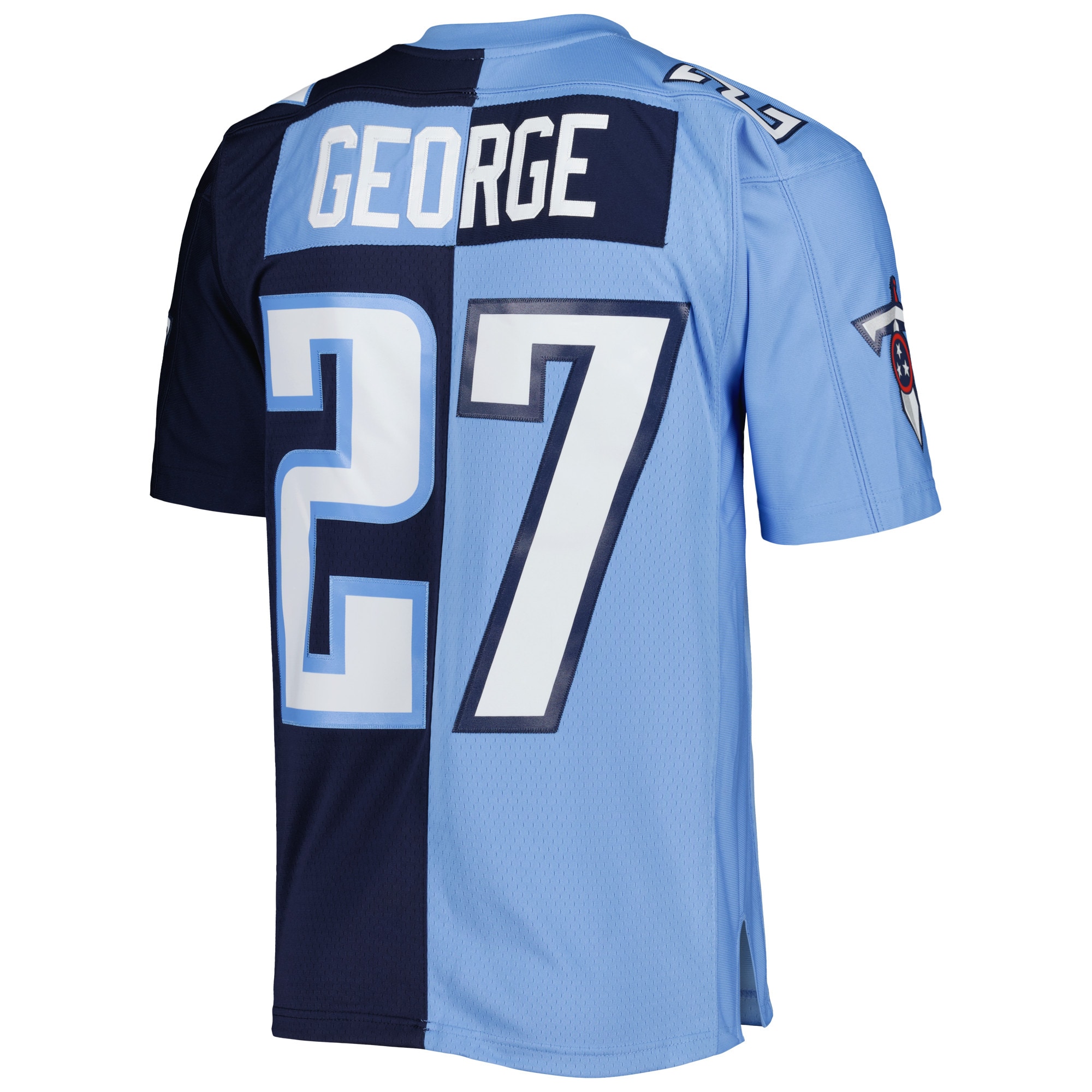 Eddie George Tennessee Titans Mitchell & Ness 1999 Split Legacy Replica Jersey - Navy/Light Blue - vstockx