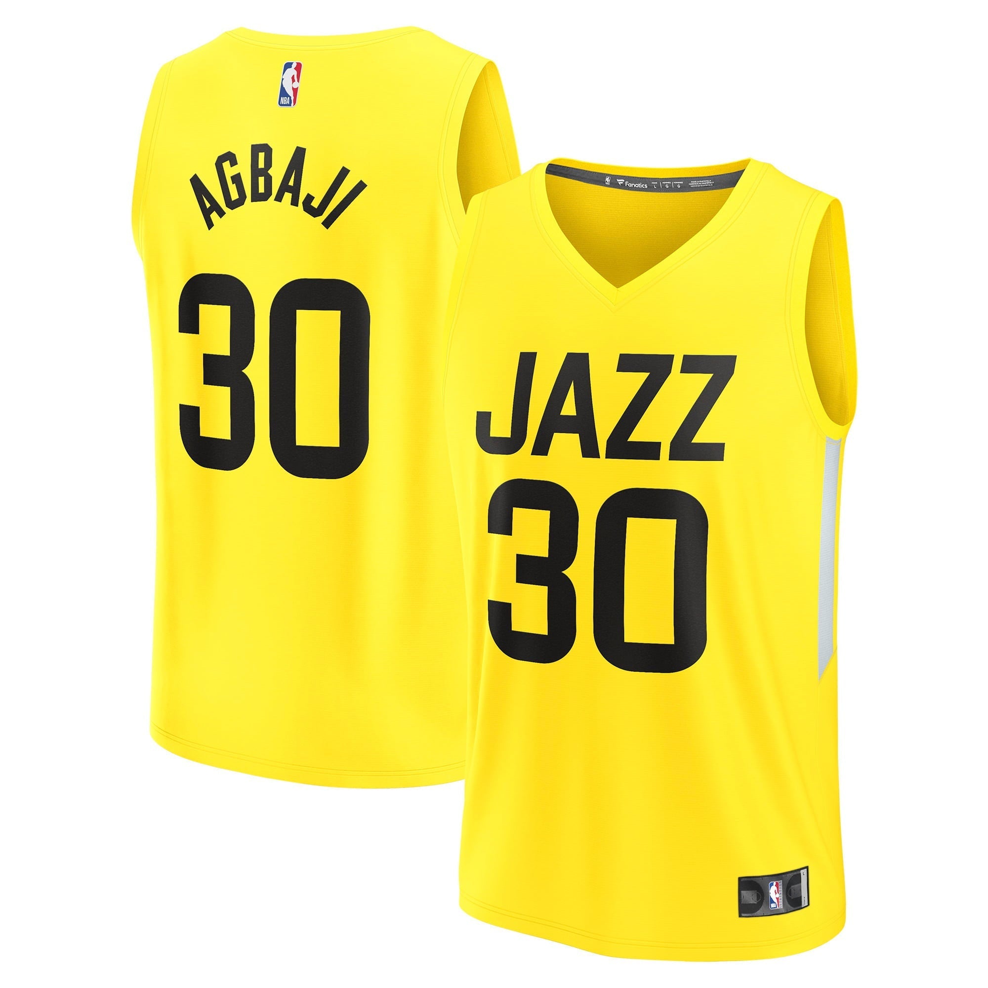 Men's Fanatics Branded Ochai Agbaji Yellow Utah Jazz 2022/23 Fast Break Replica Player Jersey - Icon Edition - vstockx