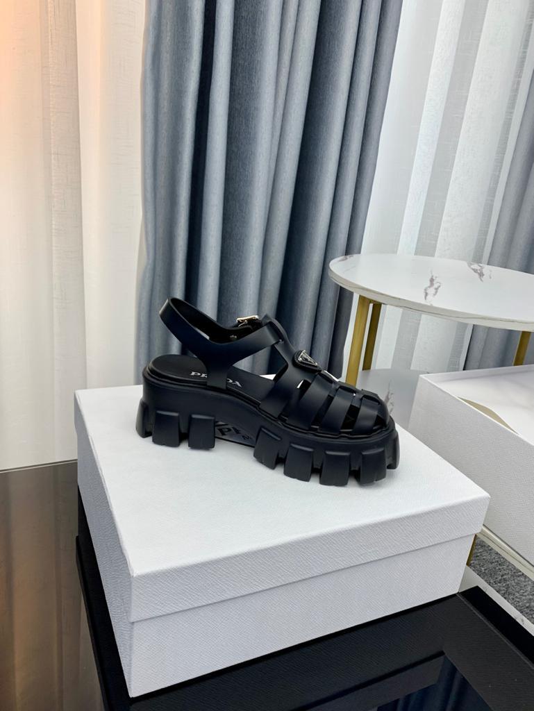 Prada Monolith Foam Rubber 55mm Sandals Black - vstockx